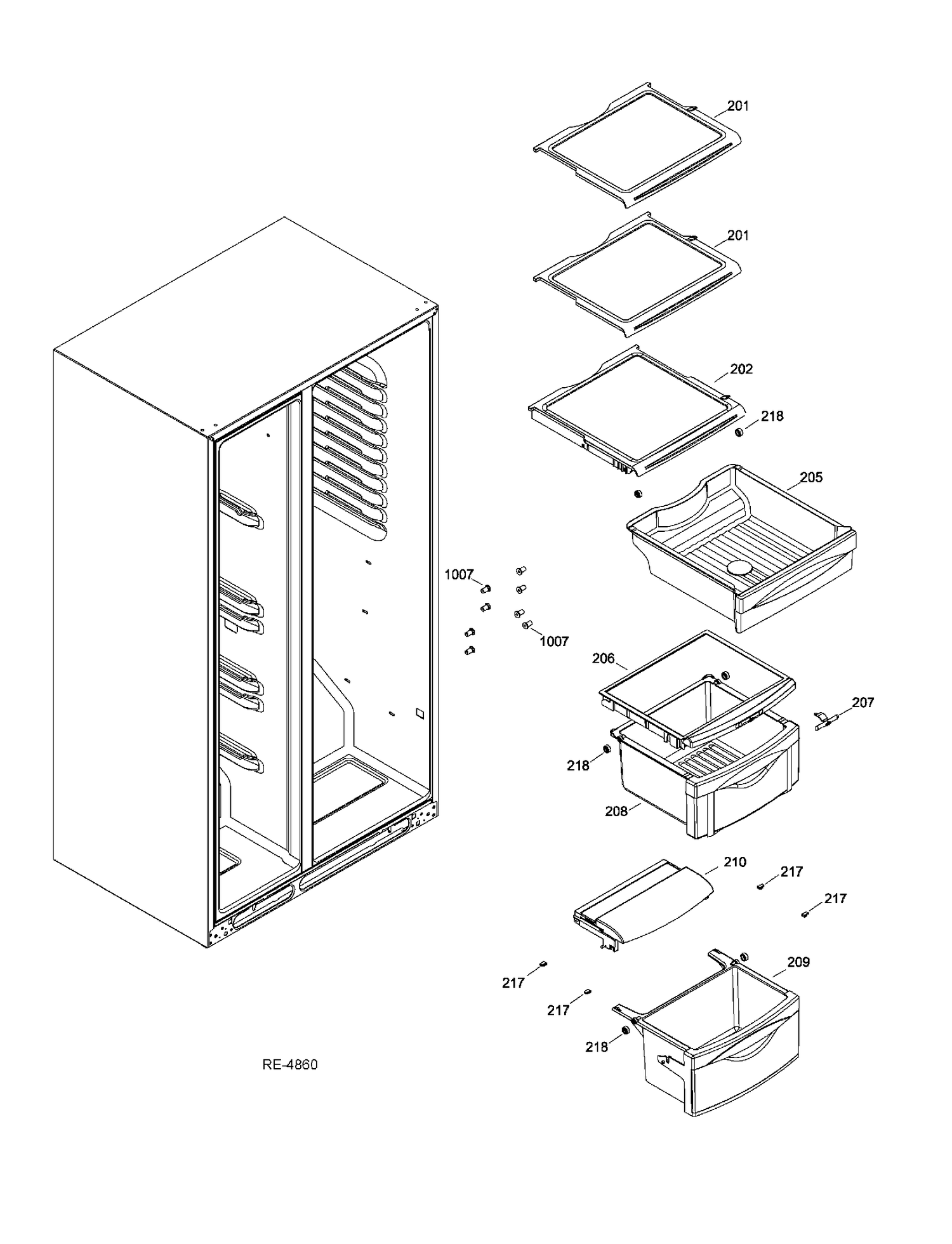 FF SHELVES Diagram and Parts List for GSRL3KLXIFLB  General Electric Refrigerator