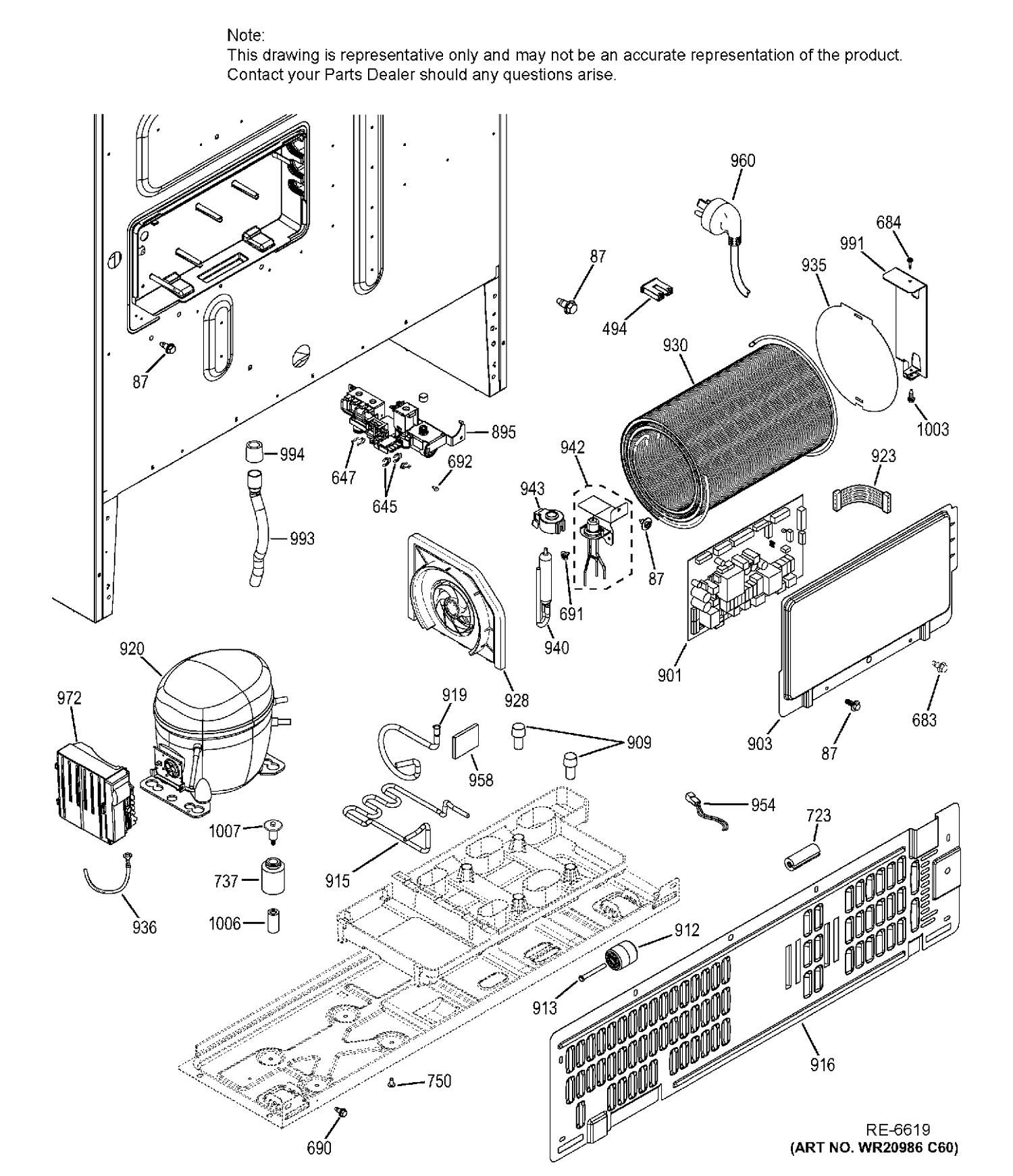 MACHINE COMPARTMENT Diagram and Parts List for PWE23KSDHSS  General Electric Refrigerator