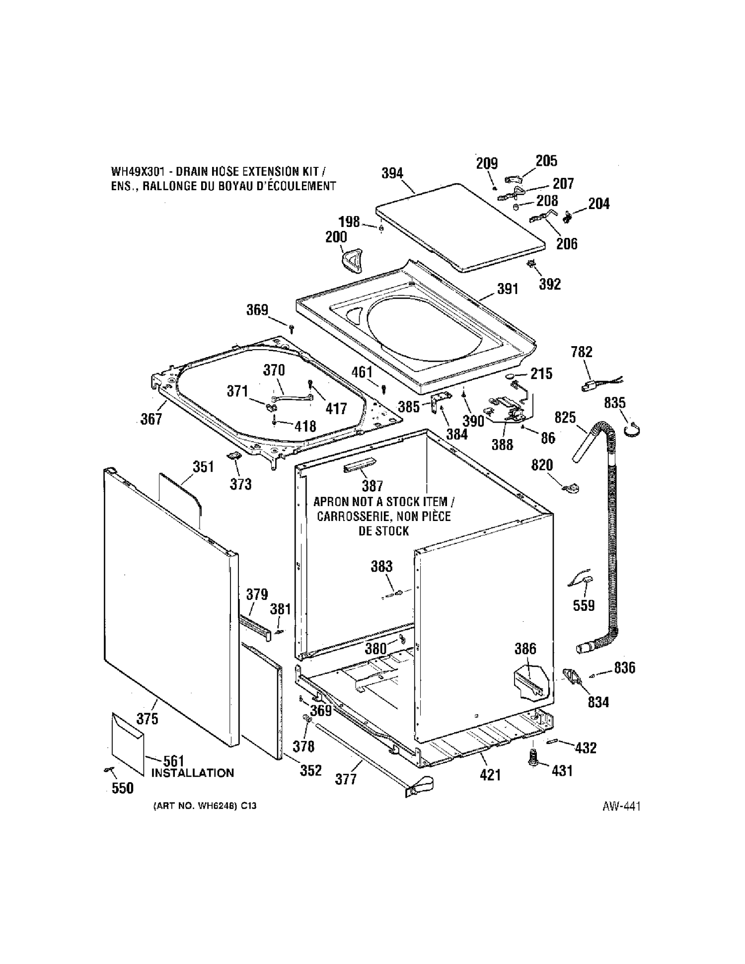 CABINET Diagram and Parts List for 56251B0WW  General Electric Washer