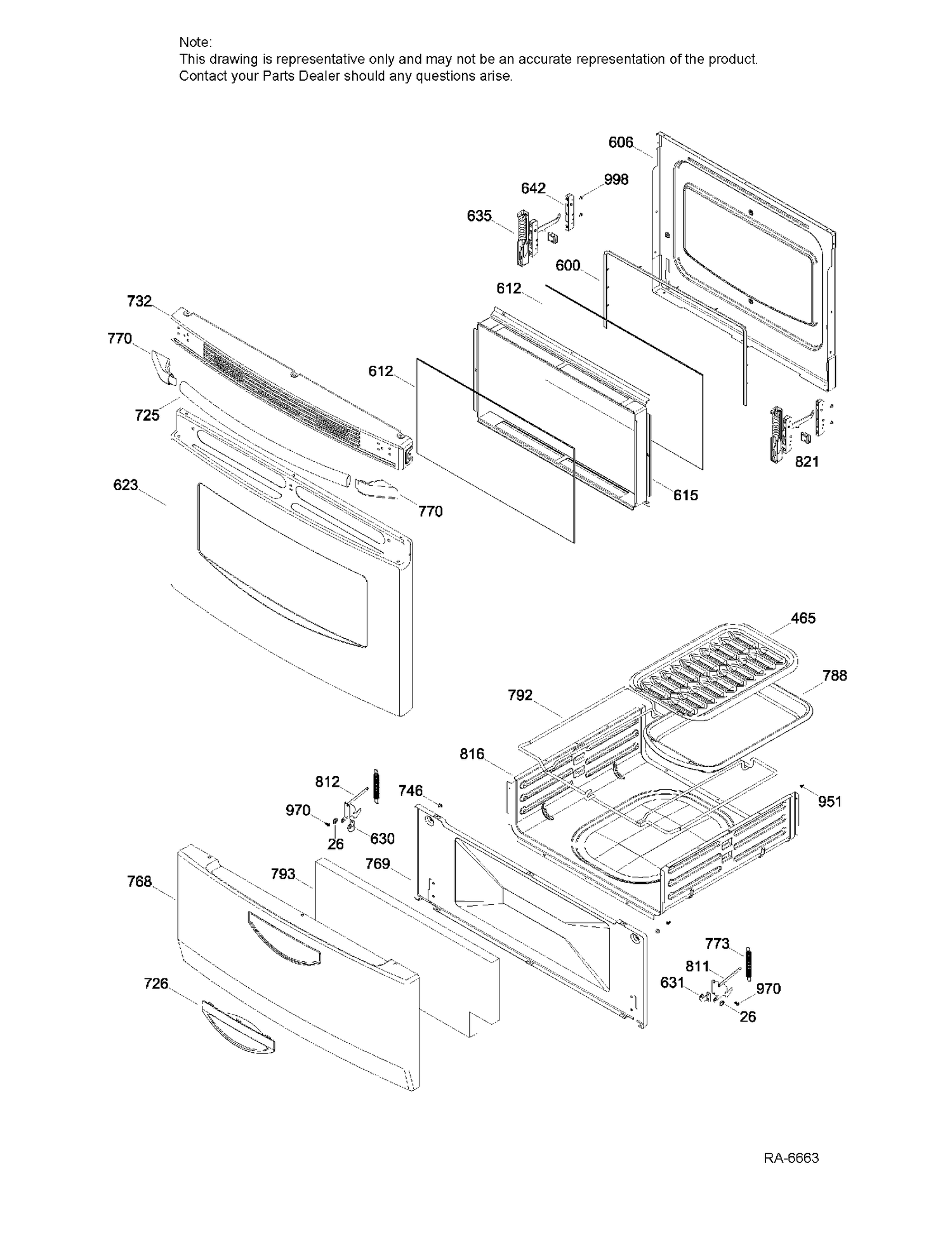 DOOR & DRAWER PARTS Diagram and Parts List for JGAS730EL6WW  General Electric Range
