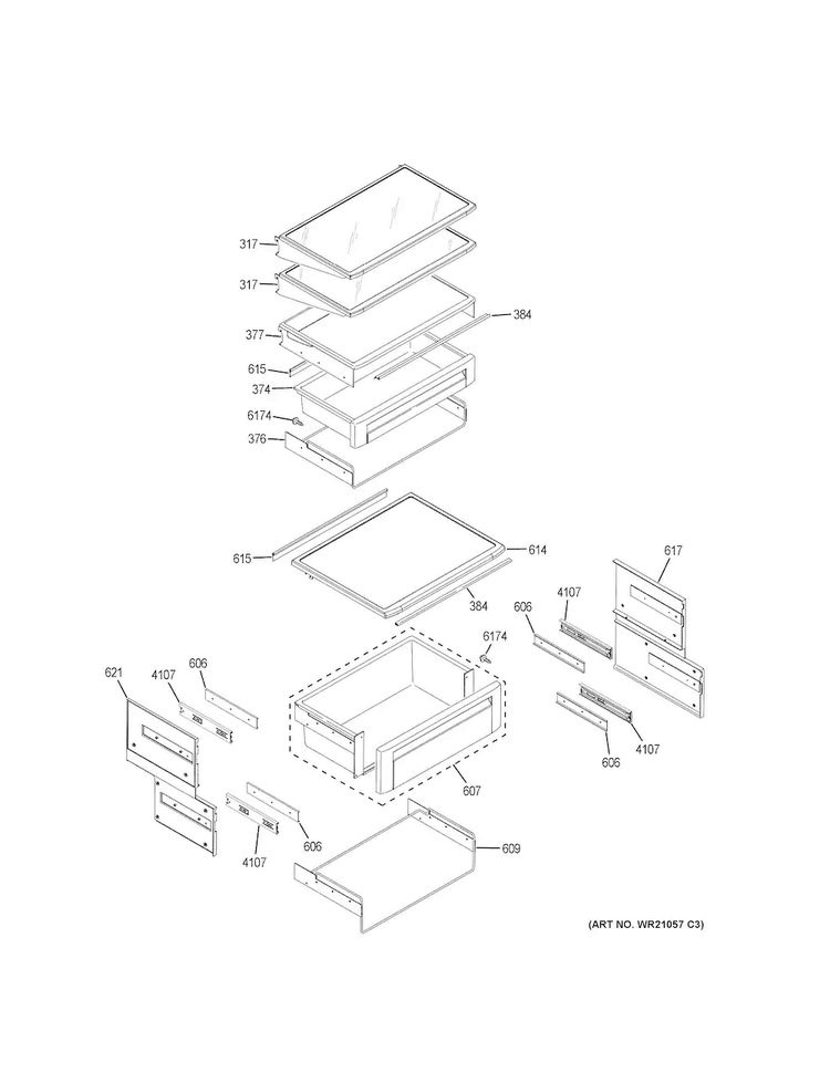 Fresh Food Shelves Diagram and Parts List for CSB42WSKBSS  General Electric Refrigerator