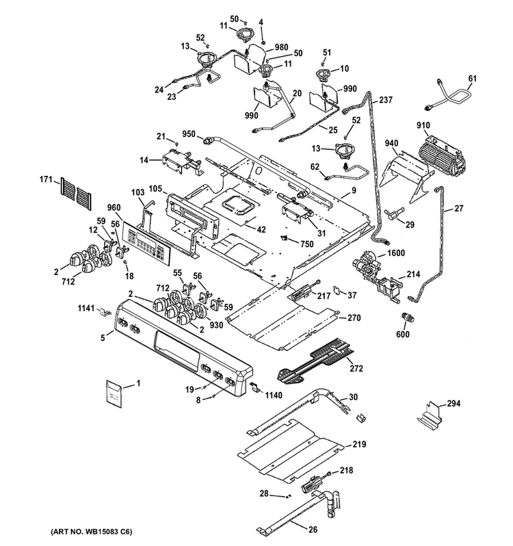 Control Panel, Gas & Burner Parts Diagram and Parts List for CGS975SED4SS  General Electric Range