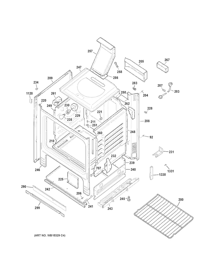 Body Parts Diagram and Parts List for JGBS10DEK1WW  General Electric Range