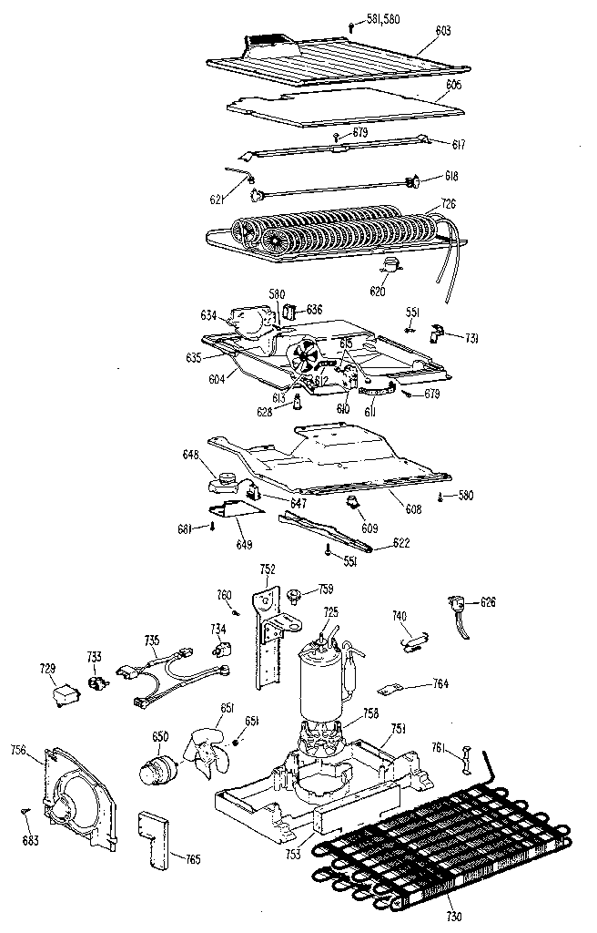 Unit Parts Diagram and Parts List for TBF14SKD  General Electric Refrigerator