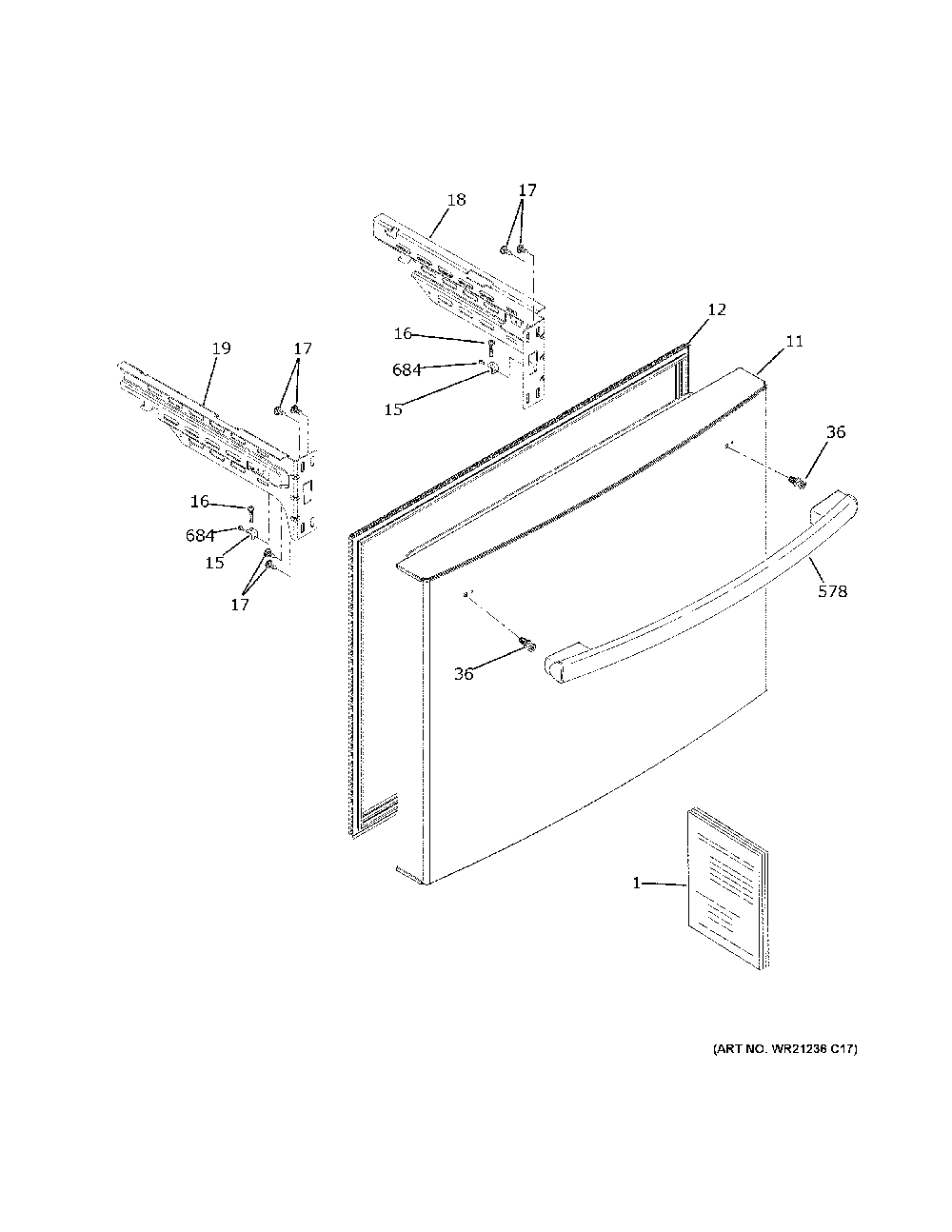 Freezer Door Diagram and Parts List for GDE21EMKWRES  General Electric Refrigerator