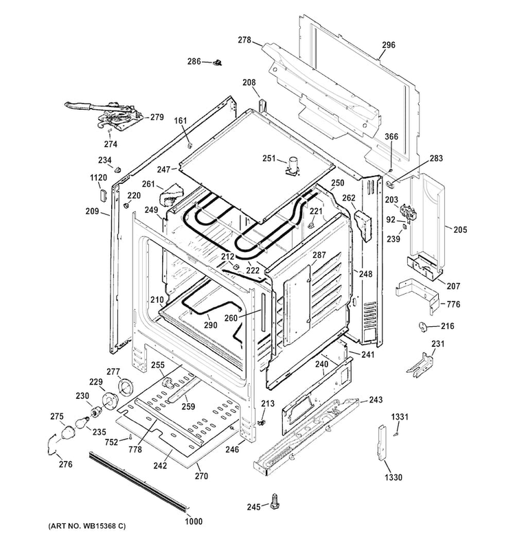Body Parts Diagram and Parts List for JB450RF1SS  General Electric Range