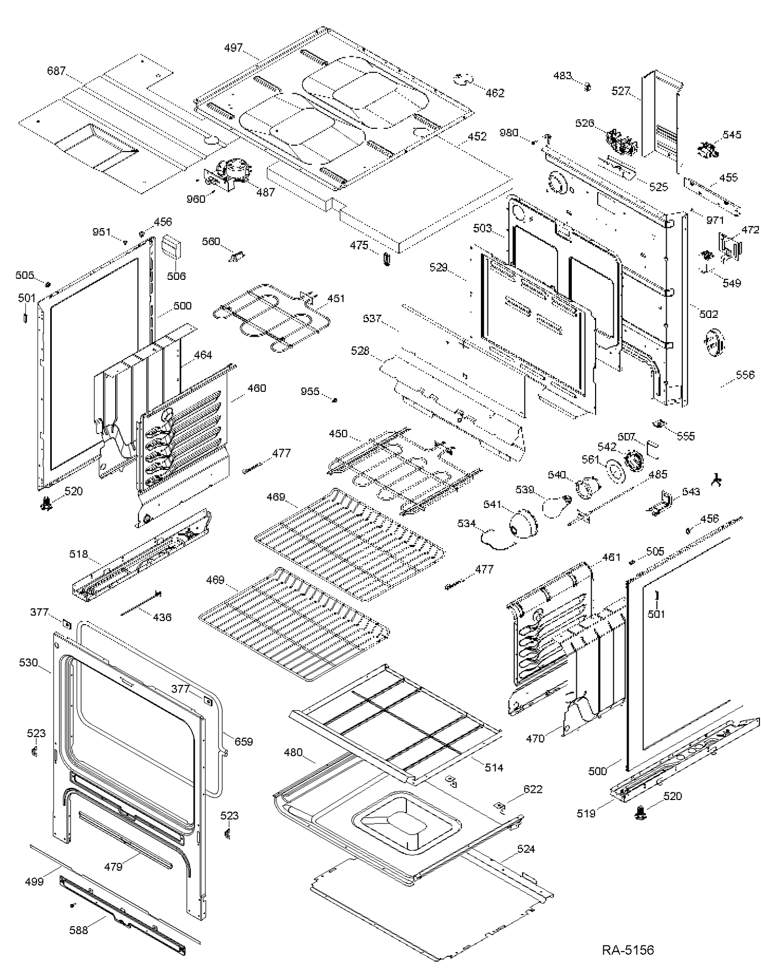 BODY PARTS Diagram and Parts List for JCBP350ST2SS  General Electric Range