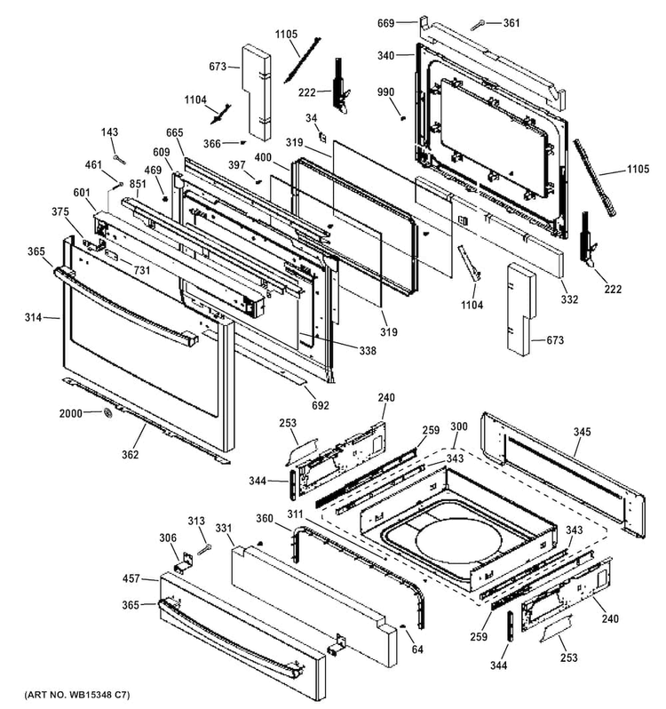 Door & Drawer Parts Diagram and Parts List for P2S920SEF2SS  General Electric Range
