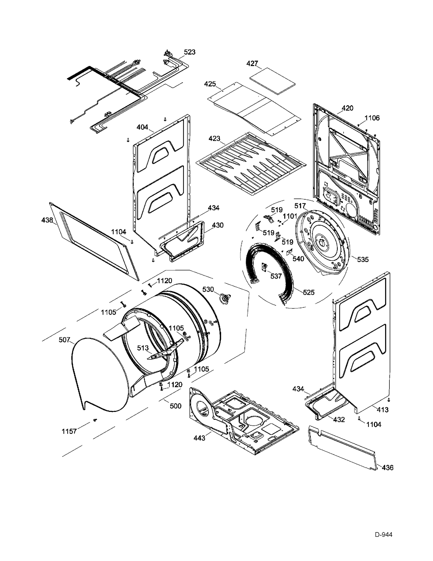 CABINET & DRUM DRYER Diagram and Parts List for GUAP270EM3WW  General Electric Washer