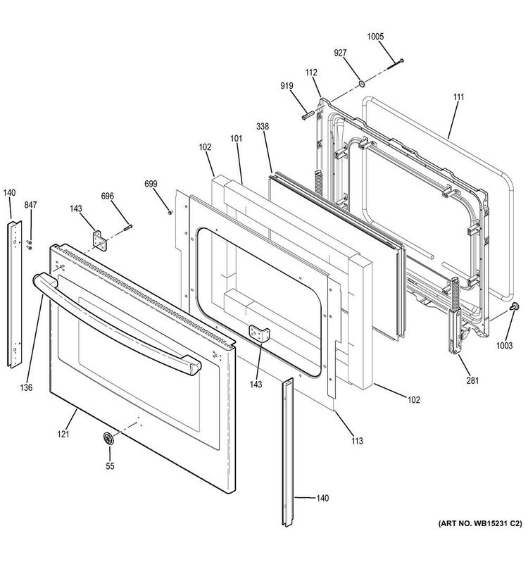Lower Door Diagram and Parts List for JB860DJ3BB  General Electric Range