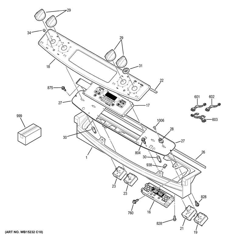 Control Panel Diagram and Parts List for JD630DF3WW  General Electric Range