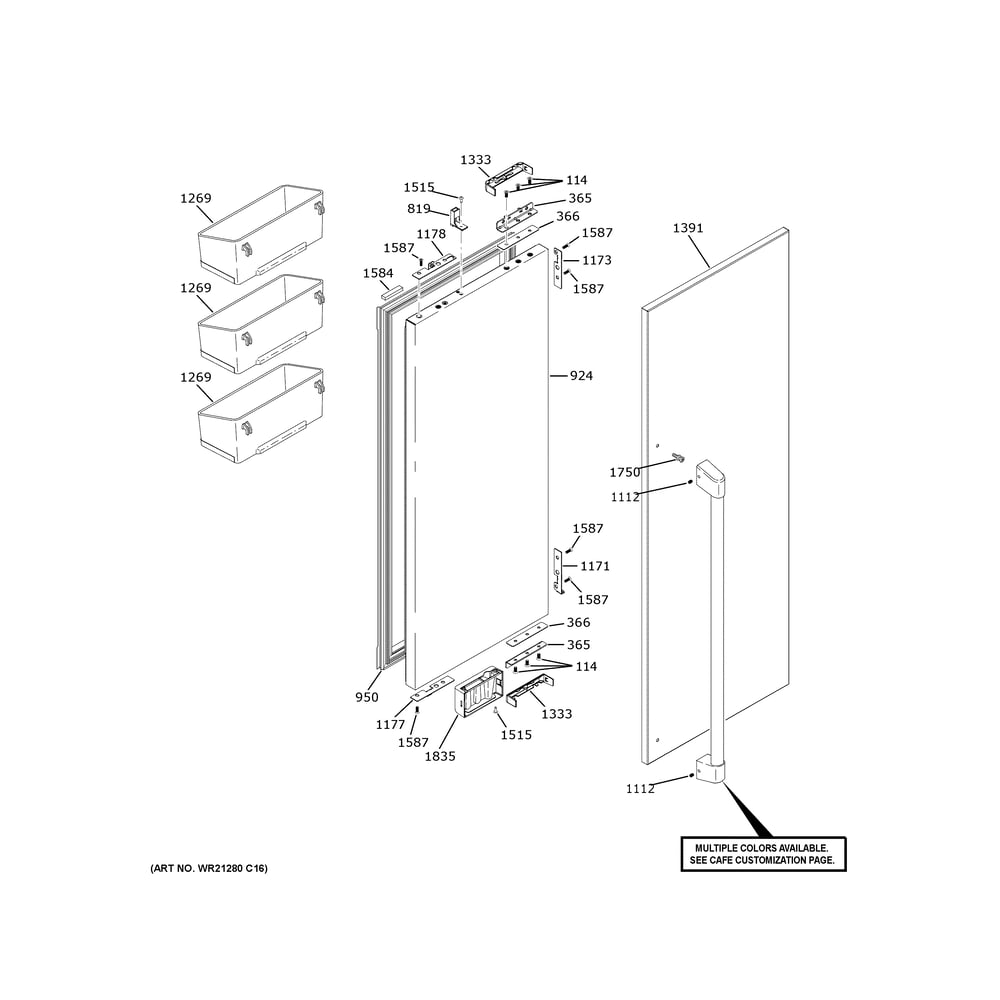 Refrigerator Door - Rh 3 Diagram and Parts List for CIP36NP2VDS1  General Electric Refrigerator
