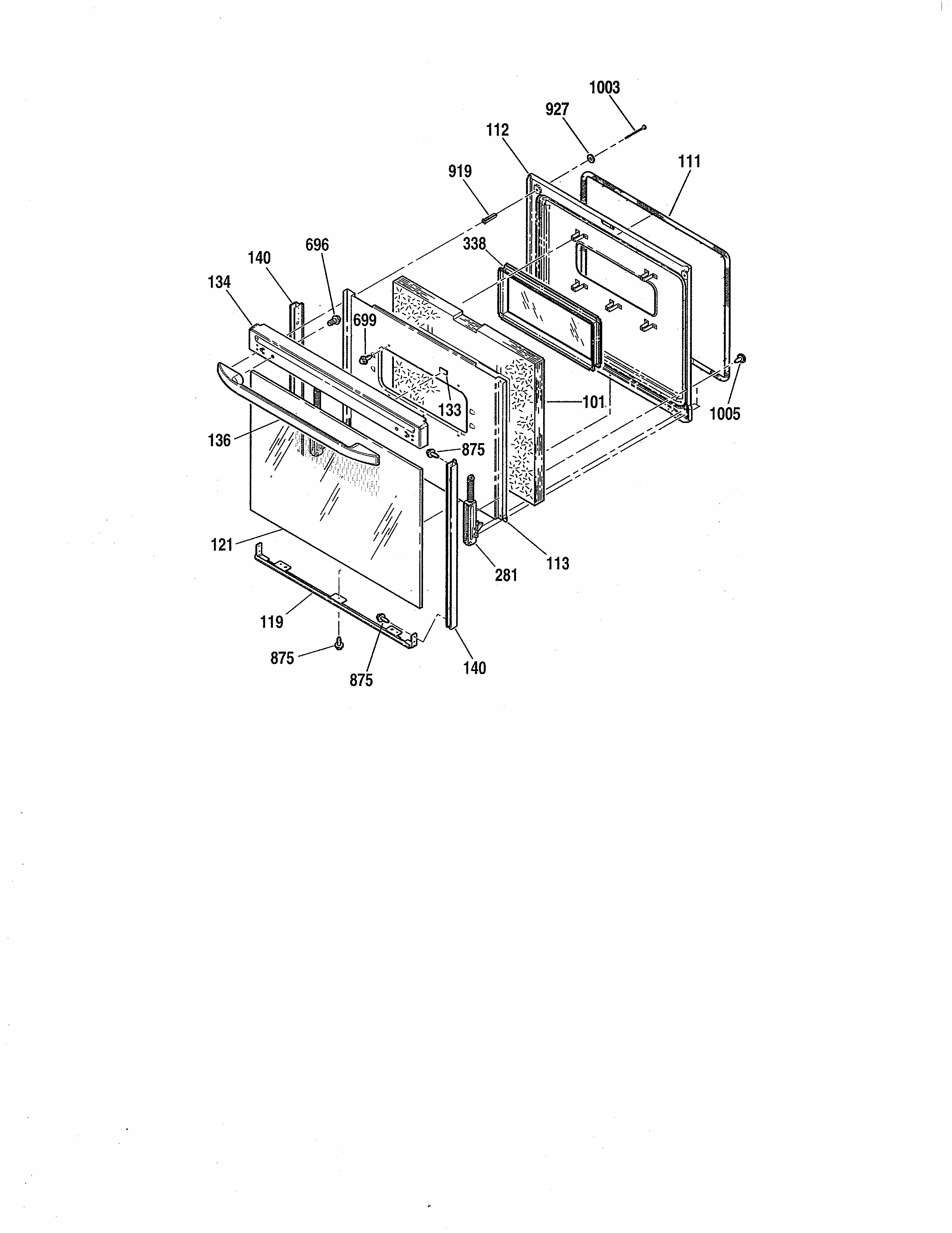 Door Diagram and Parts List for 91194492993  Kenmore Range