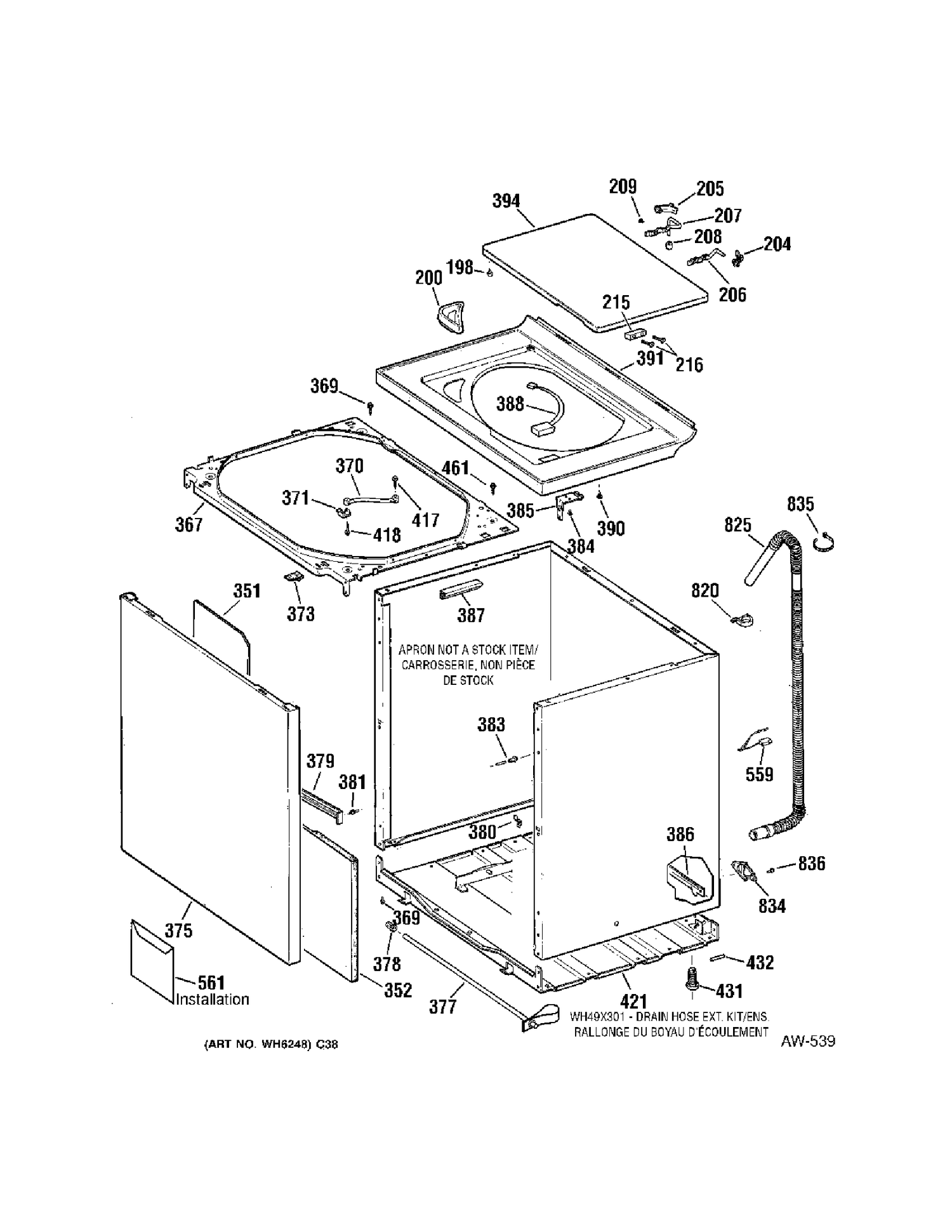 CABINET Diagram and Parts List for 57281B3WW  General Electric Washer