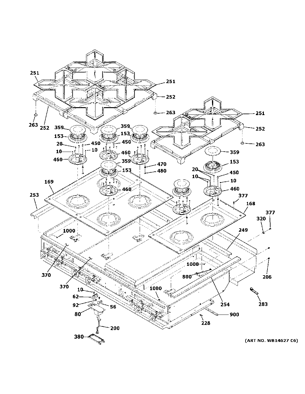 Cooktop Diagram and Parts List for ZGU486NDP8SS  General Electric Cooktop