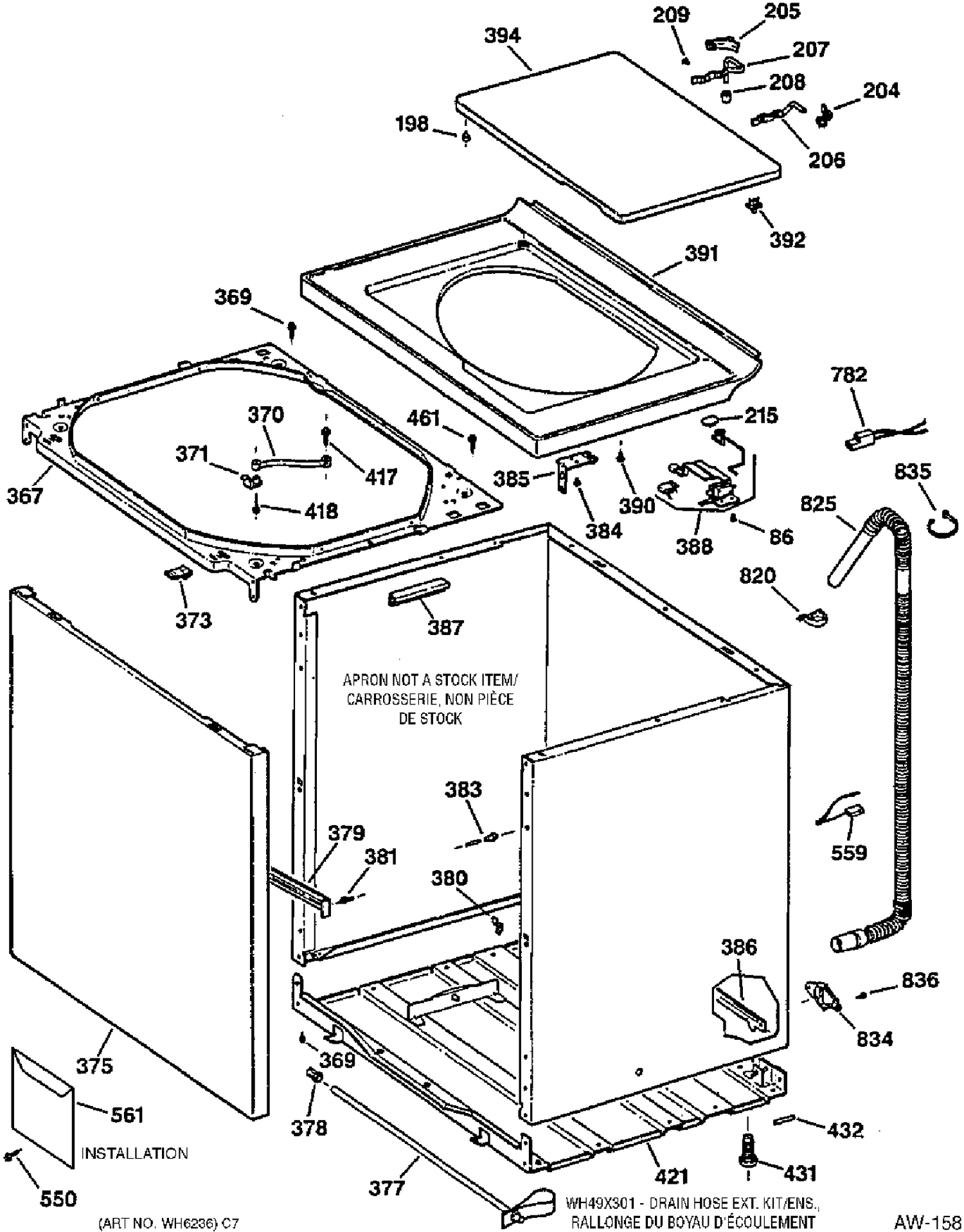 CABINET Diagram and Parts List for HNSR1060W0WW  General Electric Washer