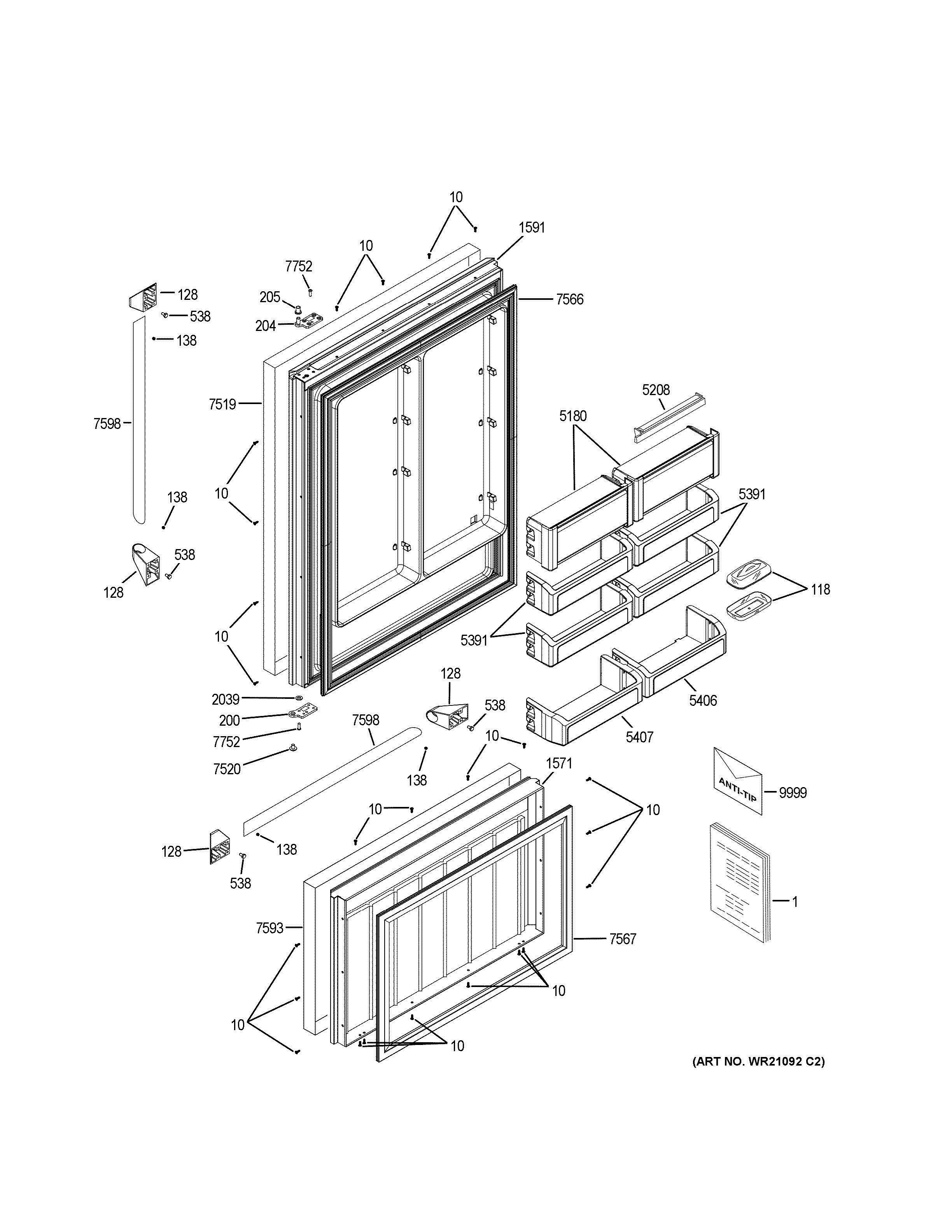 DOORS Diagram and Parts List for ZICP360NHDRH  General Electric Refrigerator
