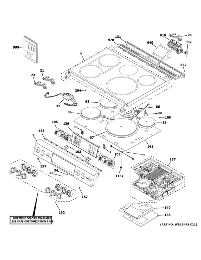 Control Panel And Cooktop Diagram and Parts List for CHS900P4M3W2  General Electric Range