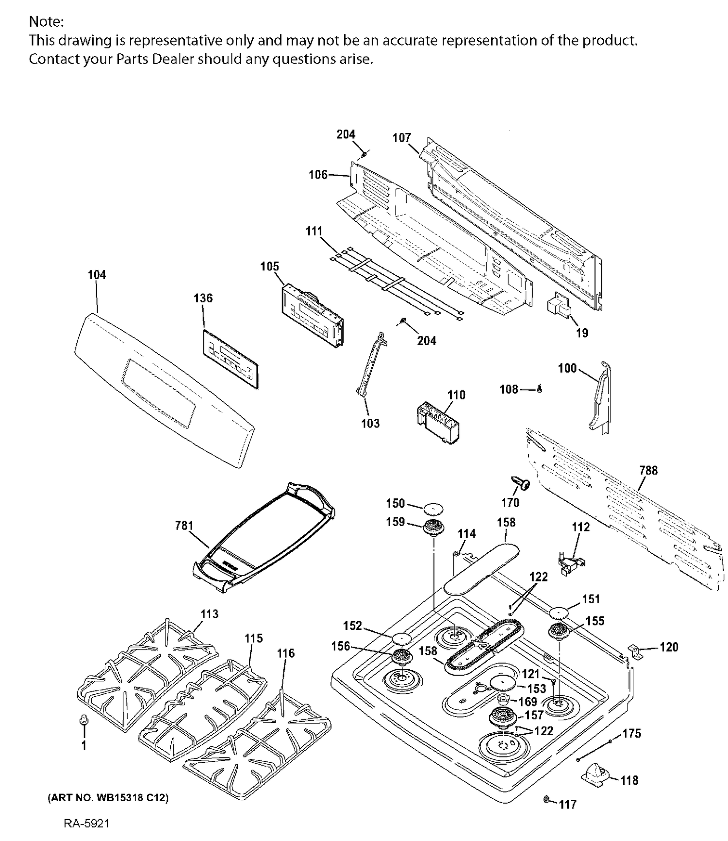 GAS & BURNER PARTS Diagram and Parts List for JCGB750DEF2BB  General Electric Range