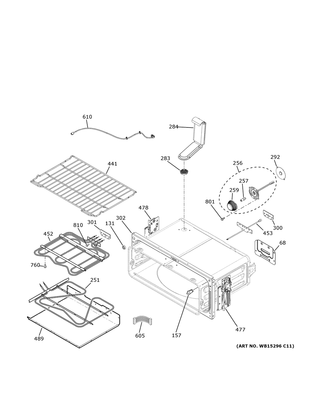 Upper Oven Diagram and Parts List for JSS86SP8SS  General Electric Range