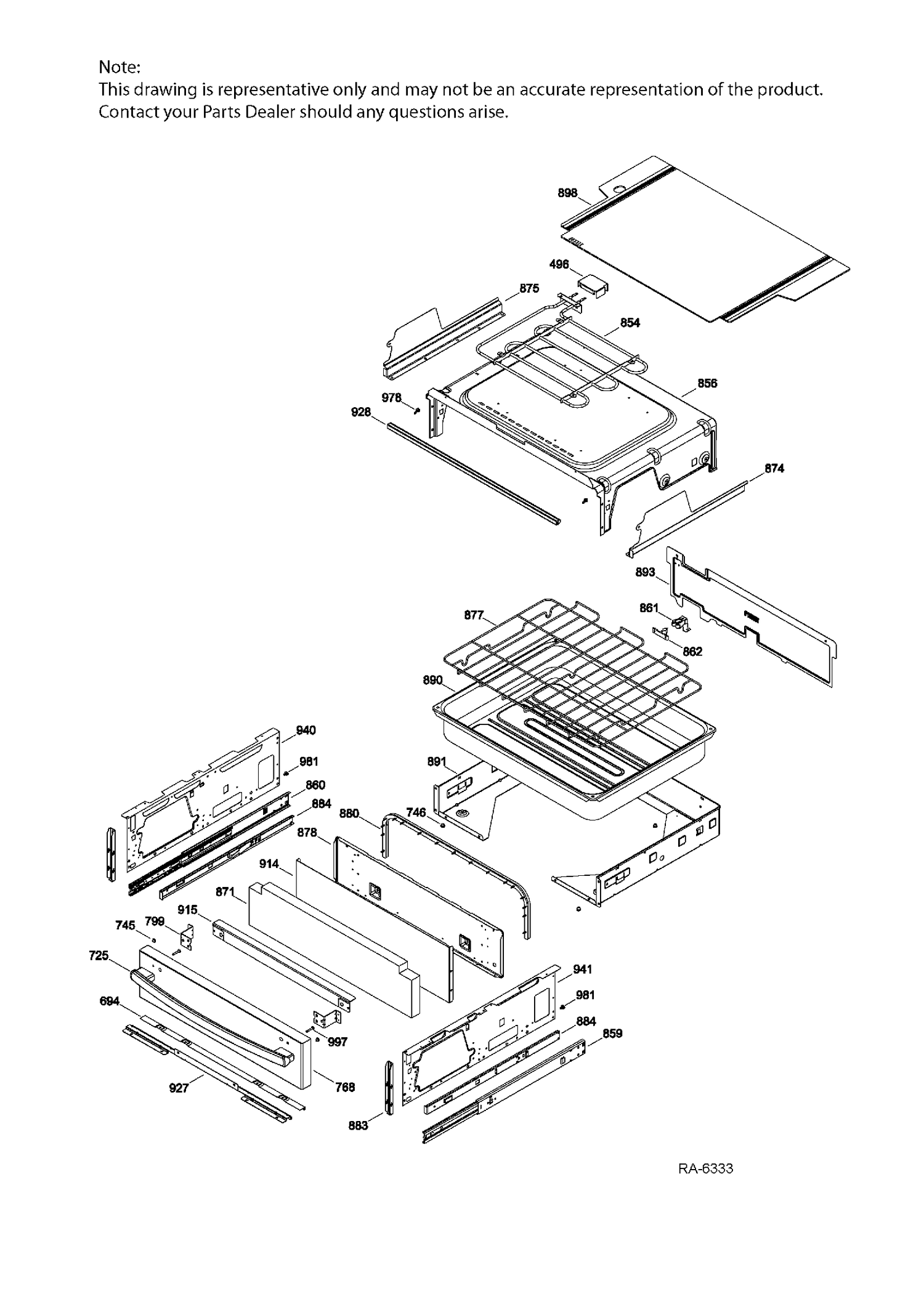 DRAWER PARTS Diagram and Parts List for PCB980SF3SS  General Electric Range