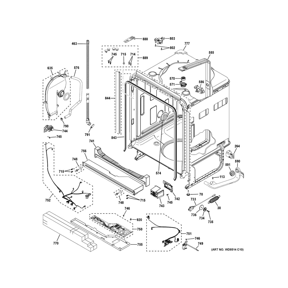 Body Parts (1) Diagram and Parts List for ZDT925SPNCSS  General Electric Dishwasher