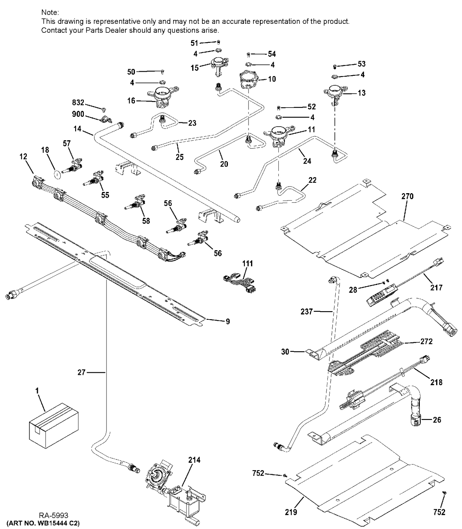 GAS & BURNER PARTS Diagram and Parts List for JCGB700DEJ1BB  General Electric Range