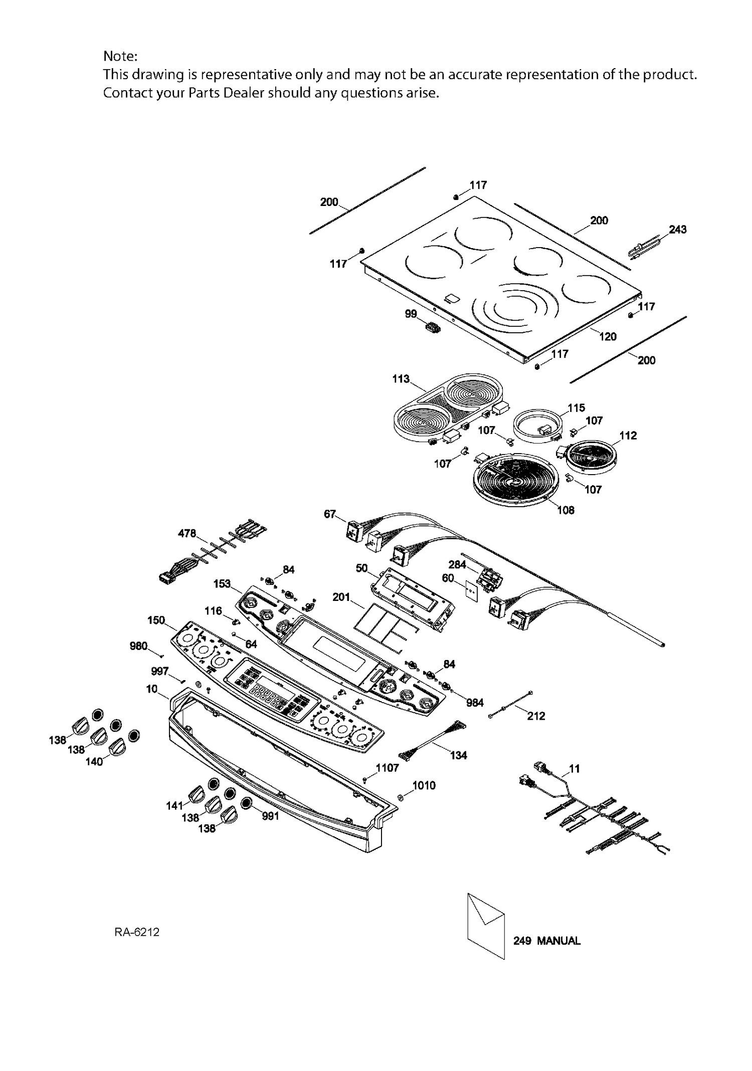 CONTROL PANEL & COOKTOP Diagram and Parts List for PCS940EJ1ES  General Electric Range
