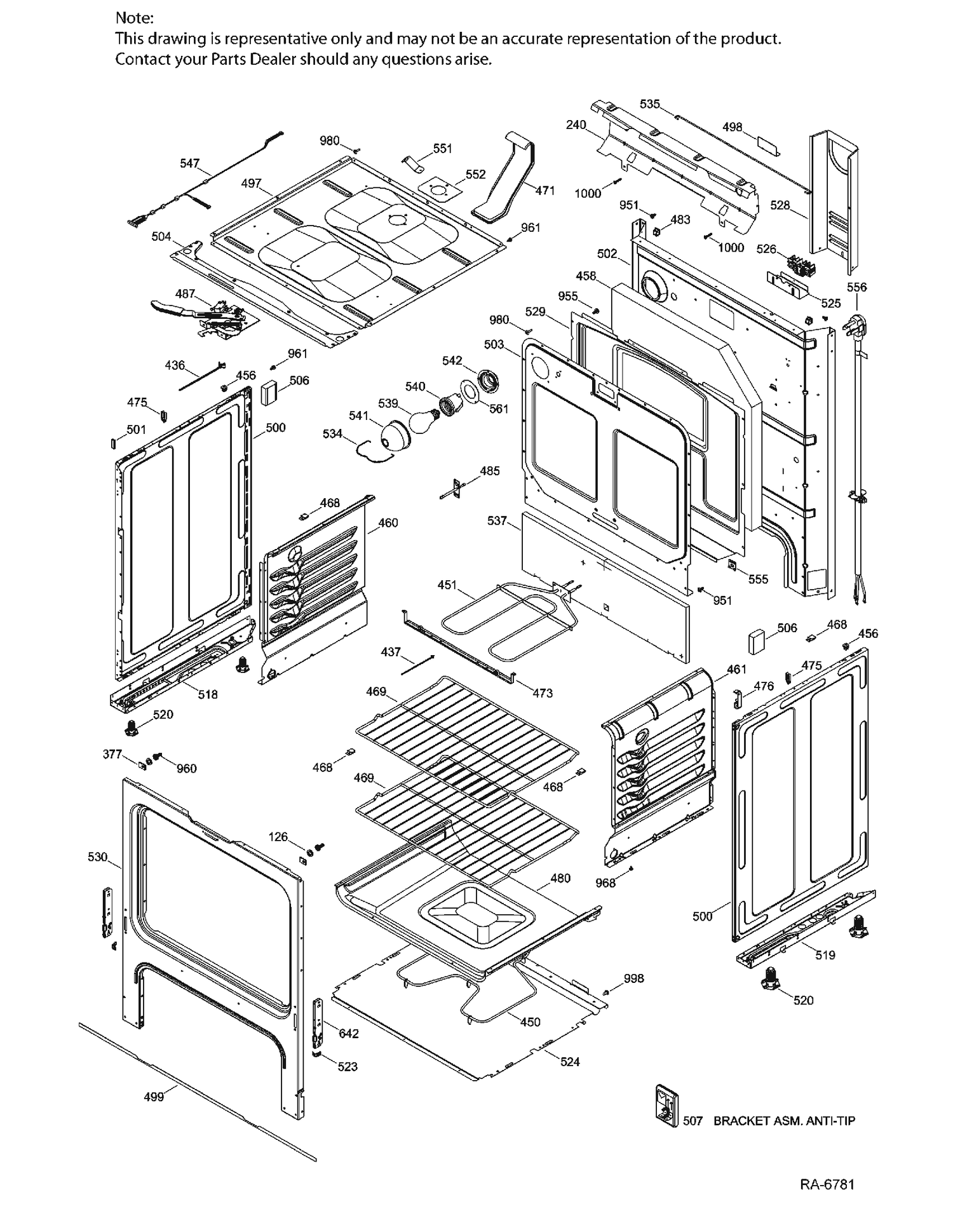 BODY Diagram and Parts List for JCB635SK1SS  General Electric Range