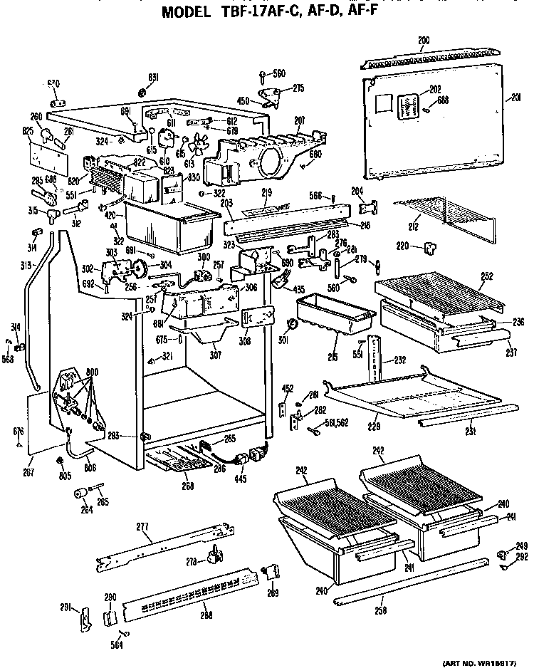 Cabinet Parts Diagram and Parts List for TBF17AFC  General Electric Refrigerator