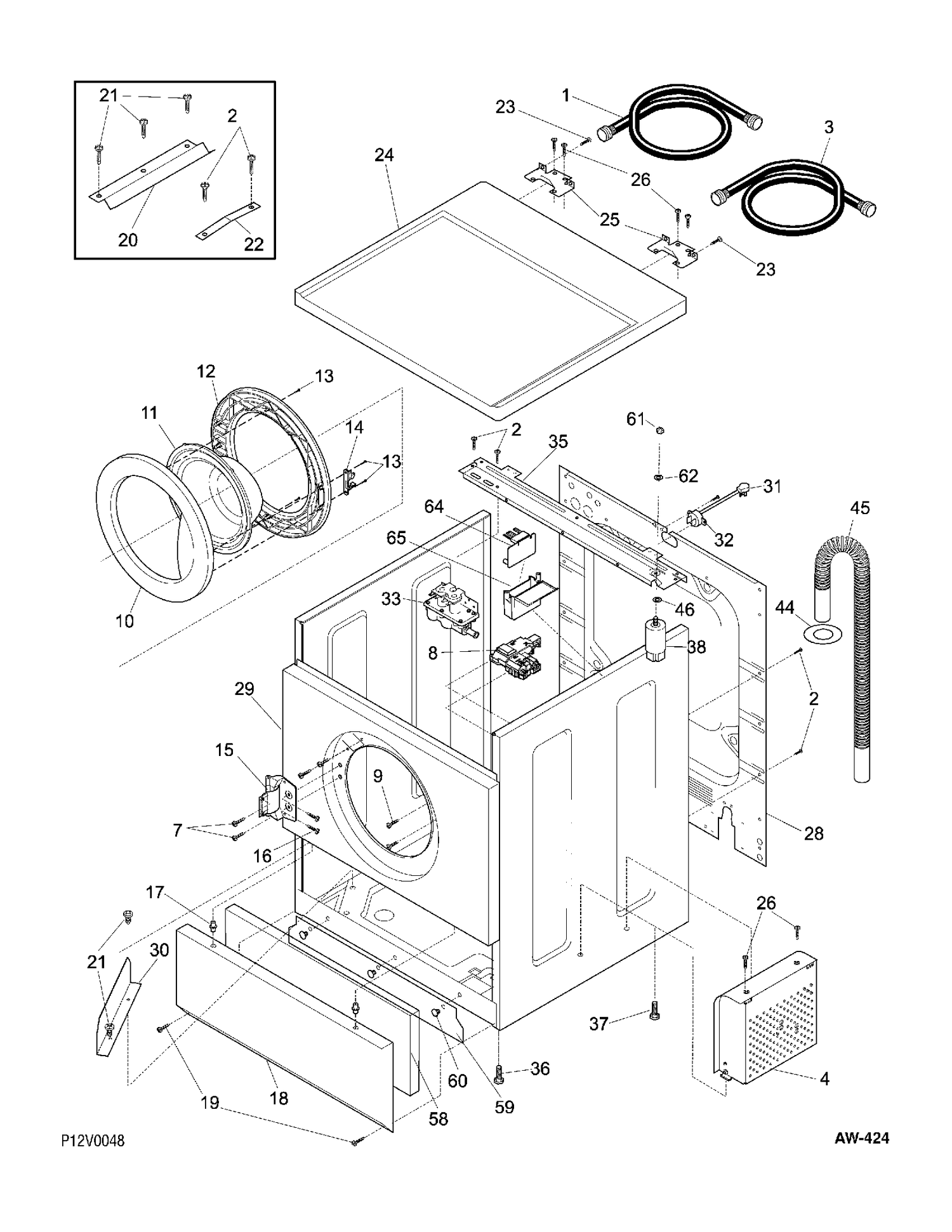 CABINET, DOOR & TOP Diagram and Parts List for WCXH214A0WW  General Electric Washer