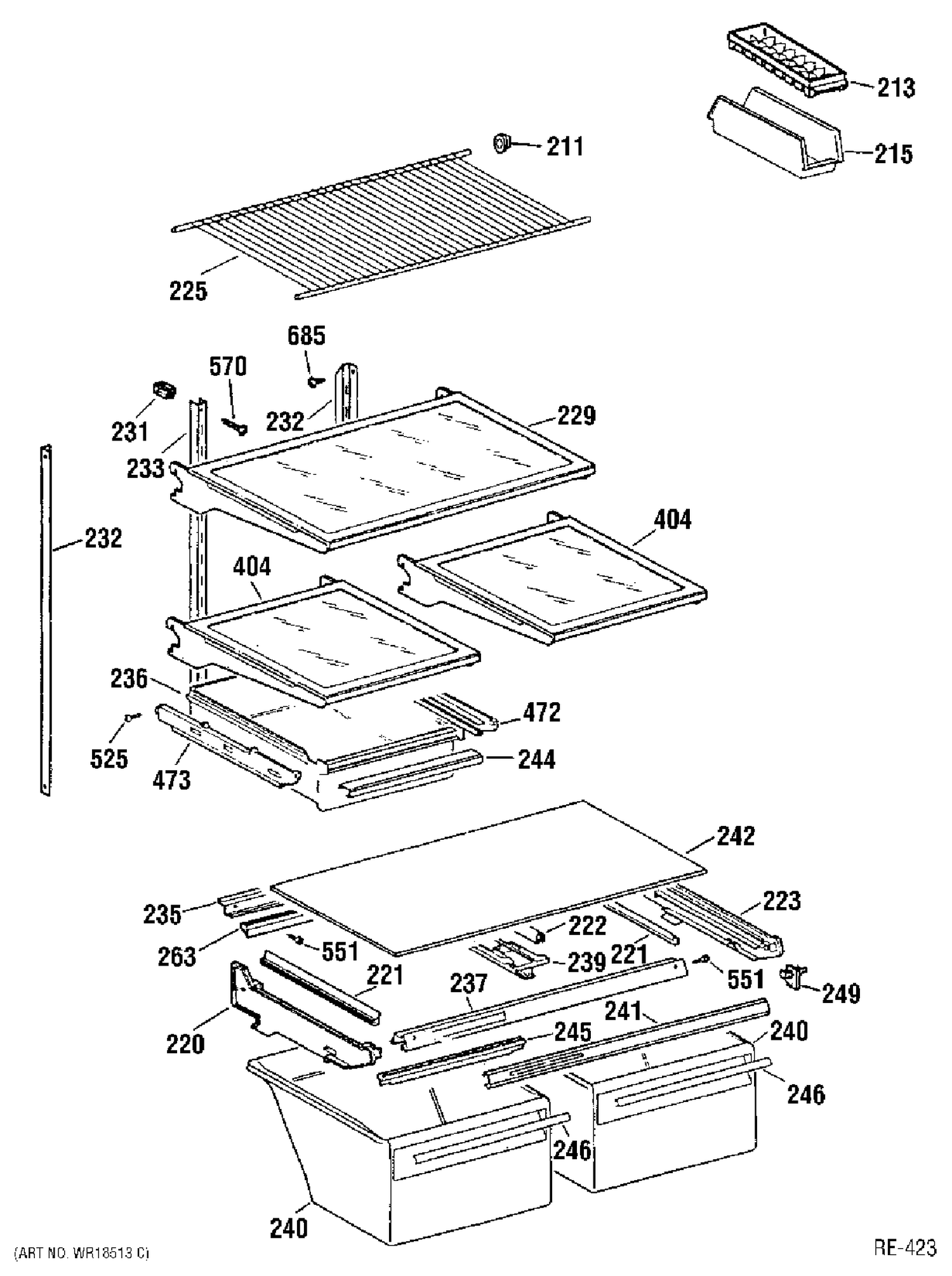 SHELF PARTS Diagram and Parts List for 31861-1  General Electric Refrigerator
