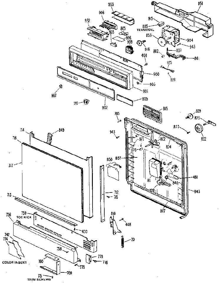 Control Panel And Front Diagram and Parts List for 1200L02  General Electric Dishwasher