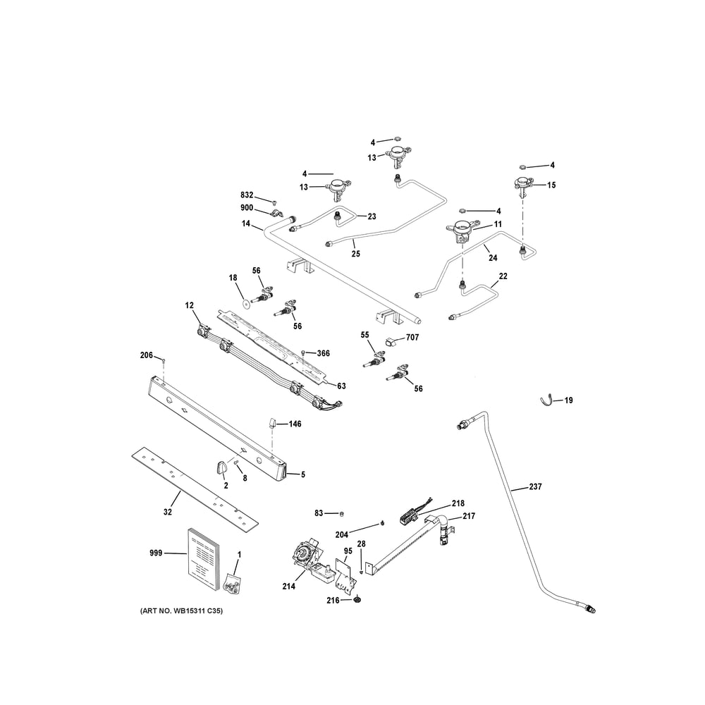 Gas And Burner Parts Diagram and Parts List for JGBS61RP4SS  General Electric Range