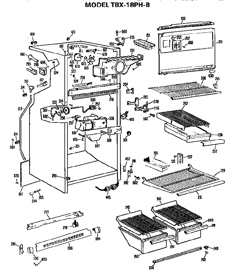 Cabinet Parts Diagram and Parts List for TBX18PHB  General Electric Refrigerator