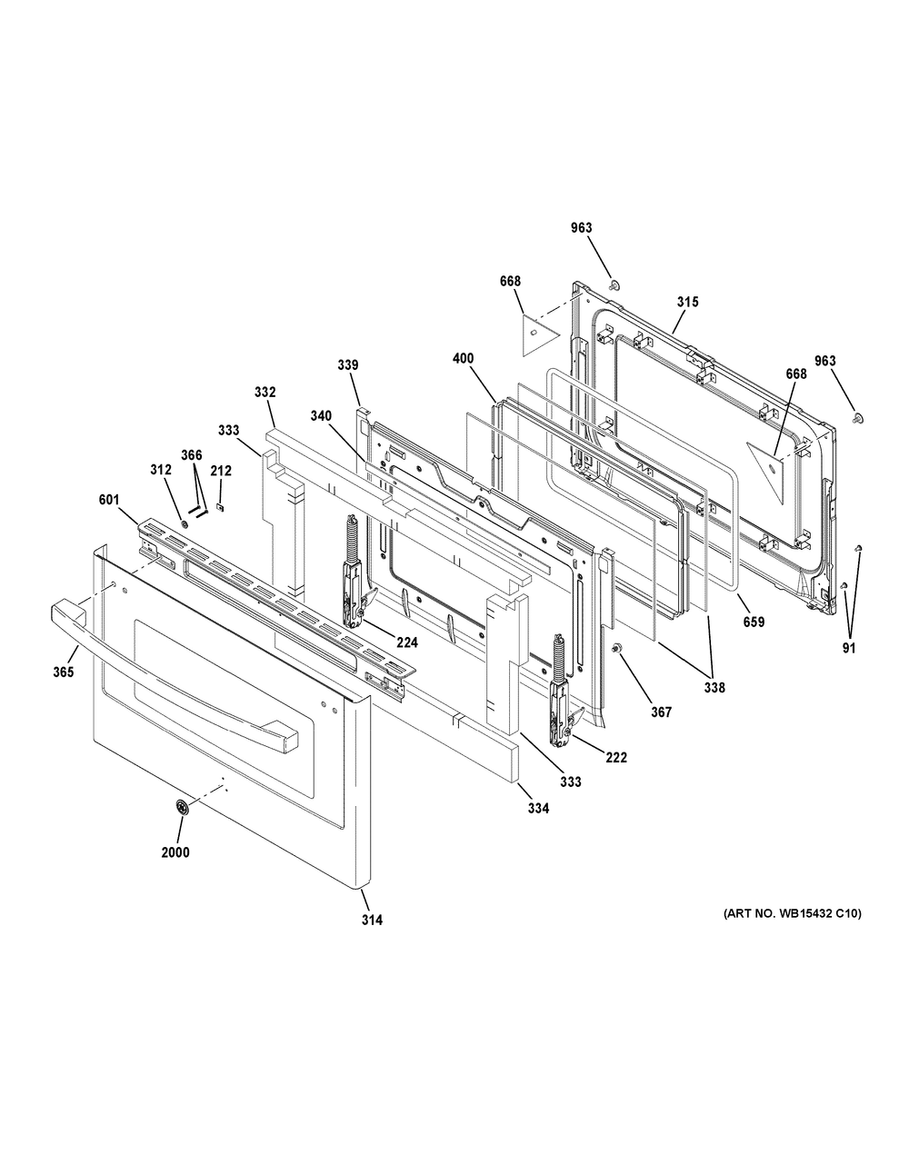 Lower Door Diagram and Parts List for JGBS86SP3SS  General Electric Range
