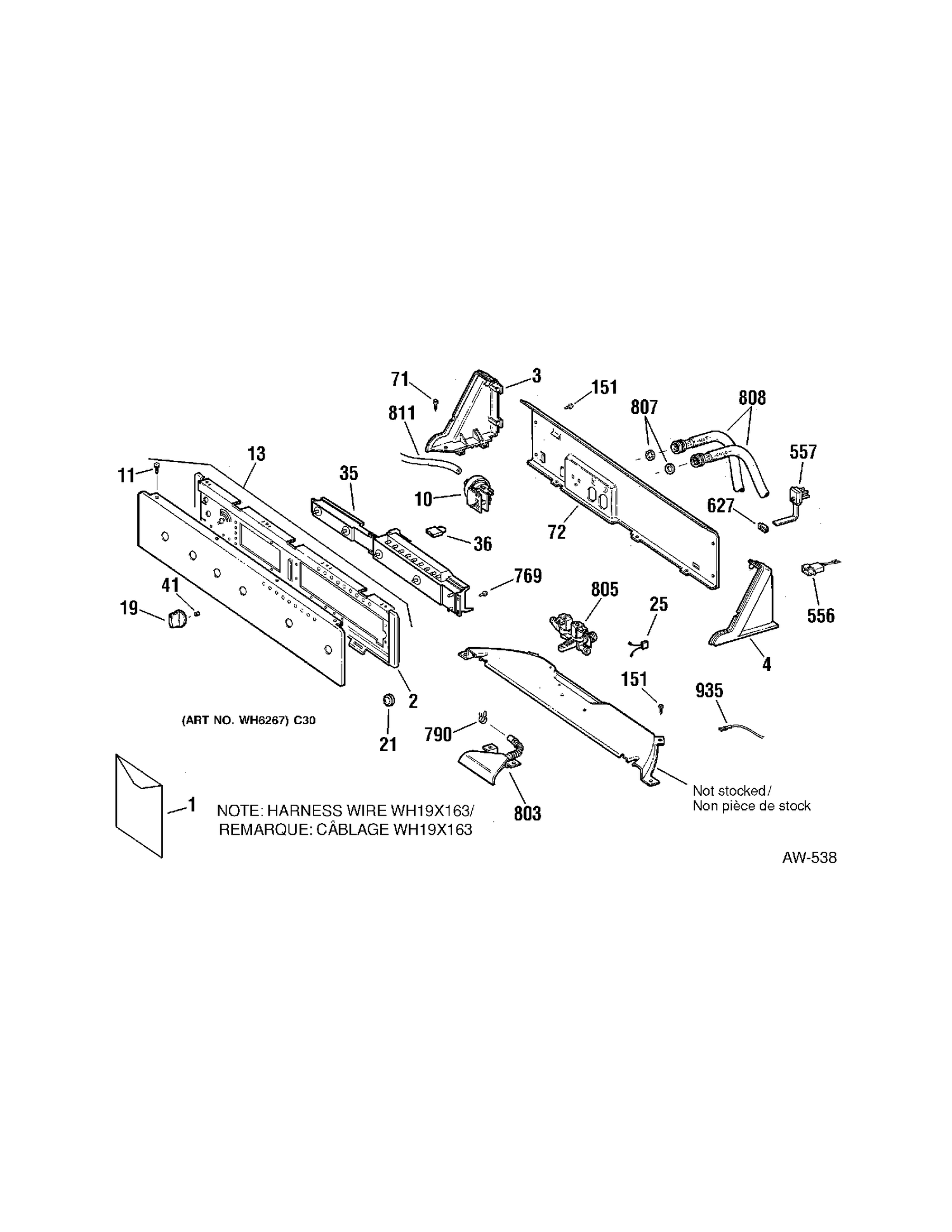 CONTROL PANEL Diagram and Parts List for 57281B3WW  General Electric Washer