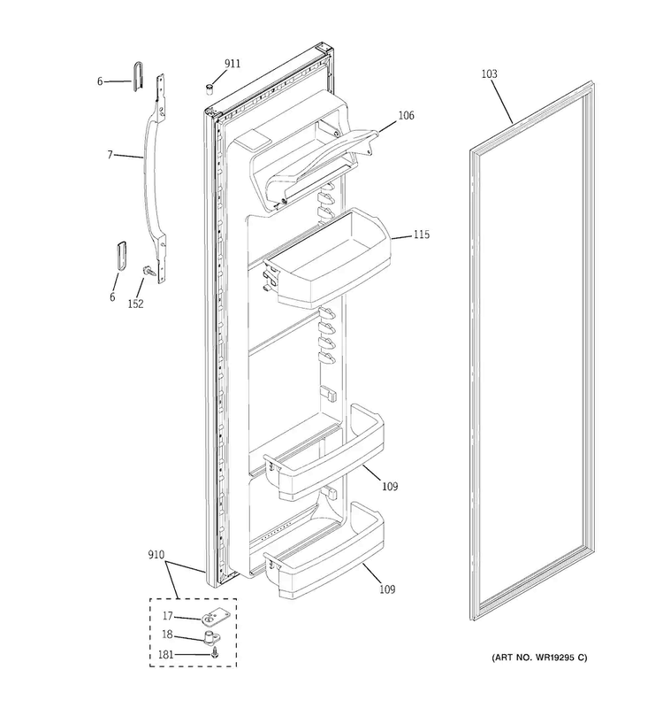 Fresh Food Door Diagram and Parts List for HSS25GFTCCC  Hotpoint Refrigerator