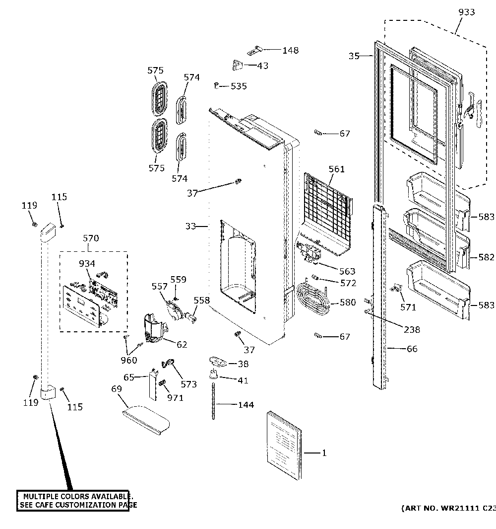 Dispenser door Diagram and Parts List for CFE26KP2NLS1  General Electric Refrigerator