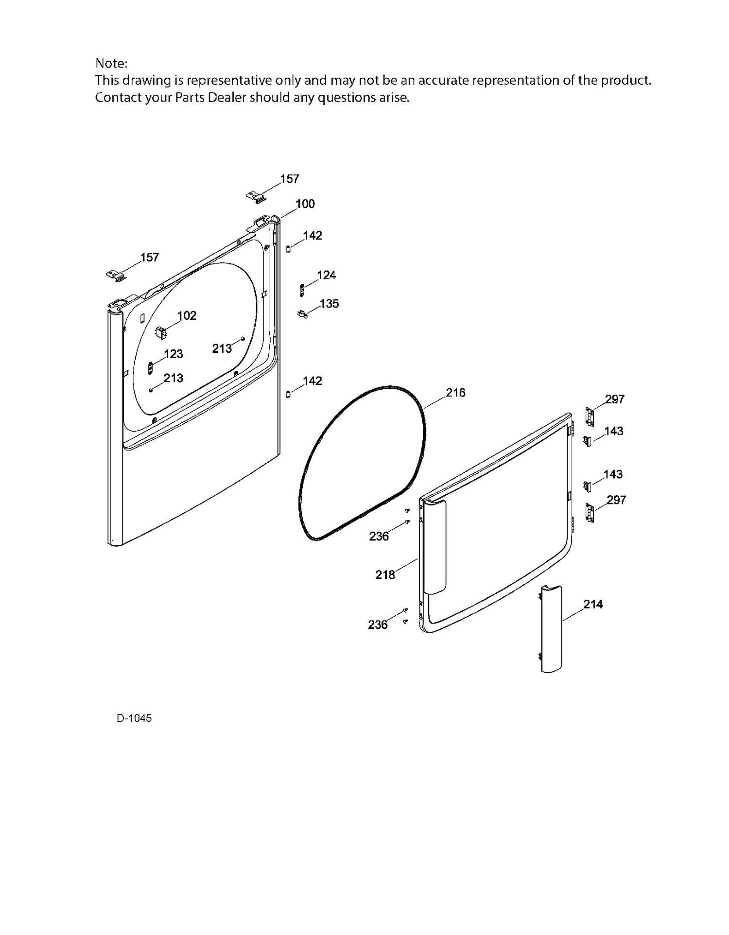 FRONT PANEL/DOOR Diagram and Parts List for GTD81GSMJ0WS  General Electric Dryer