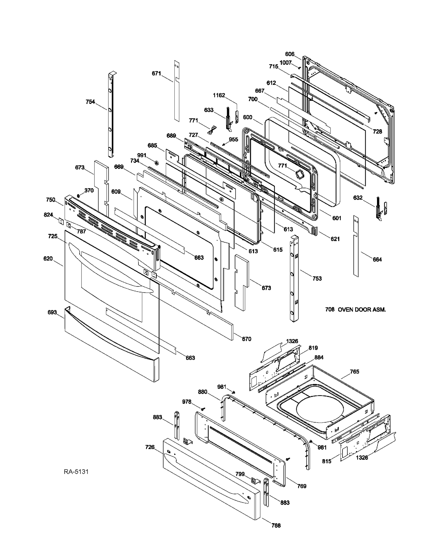 DOOR & DRAWER PARTS Diagram and Parts List for PGS968SER2SS  General Electric Range