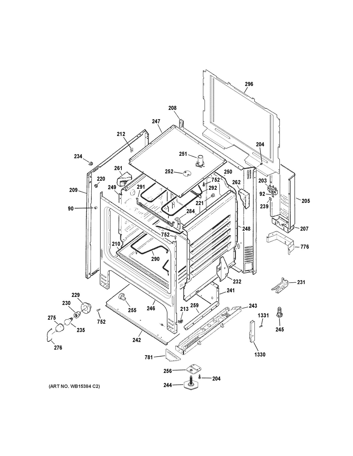 BODY PARTS Diagram and Parts List for JBS45DF2BB  General Electric Range