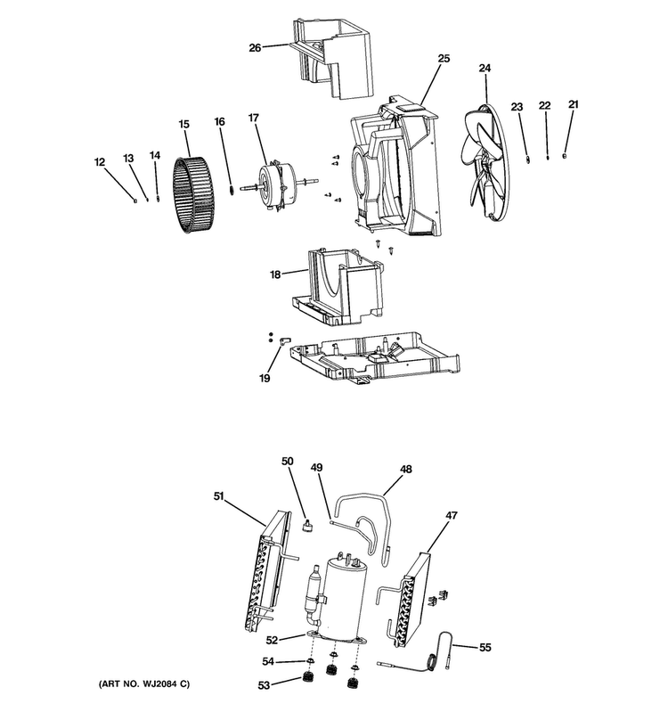 Base Pan & Unit Parts Diagram and Parts List for AEQ05LSQ1  General Electric Air Conditioner