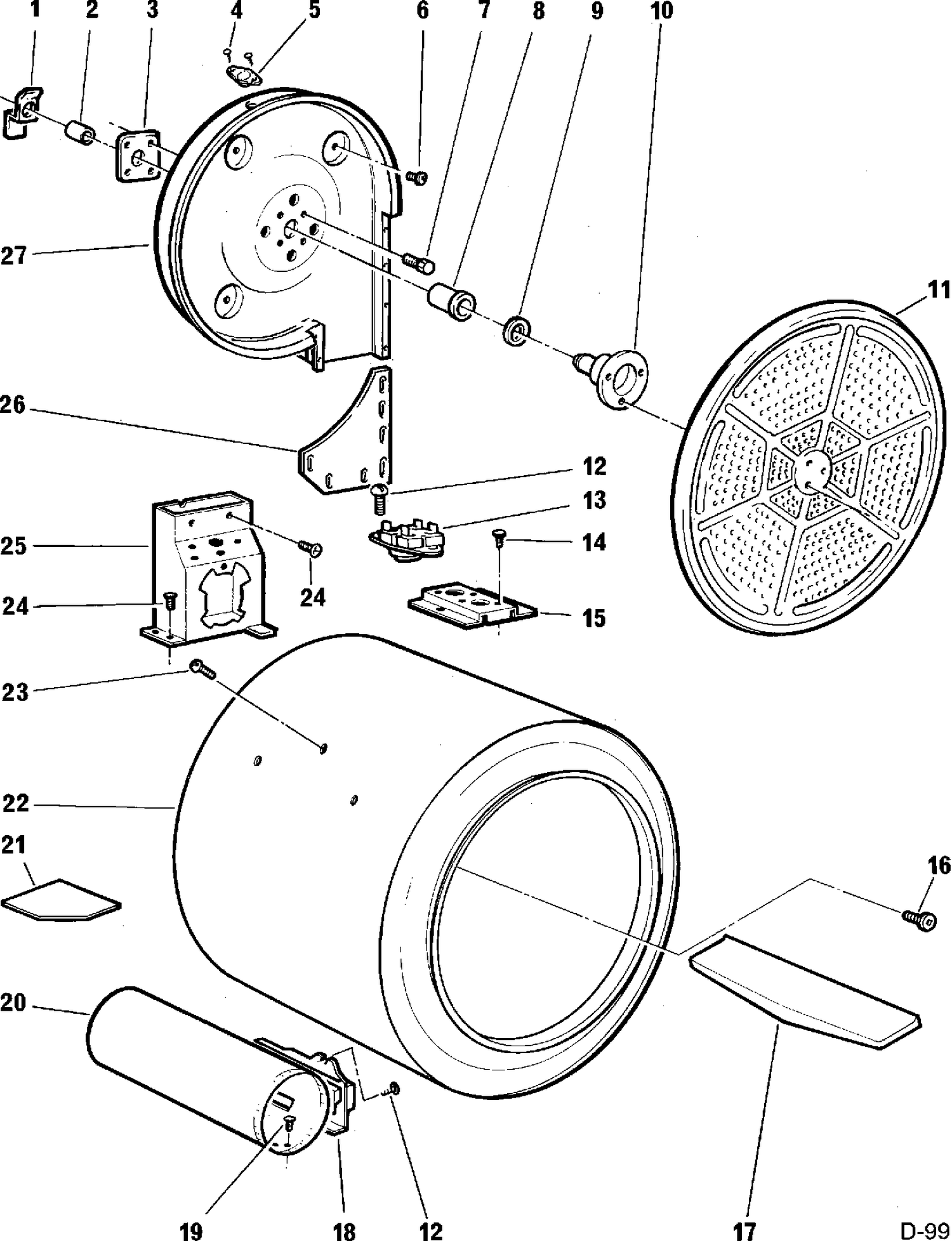 DRUM & DUCT Diagram and Parts List for 64100149  General Electric Dryer
