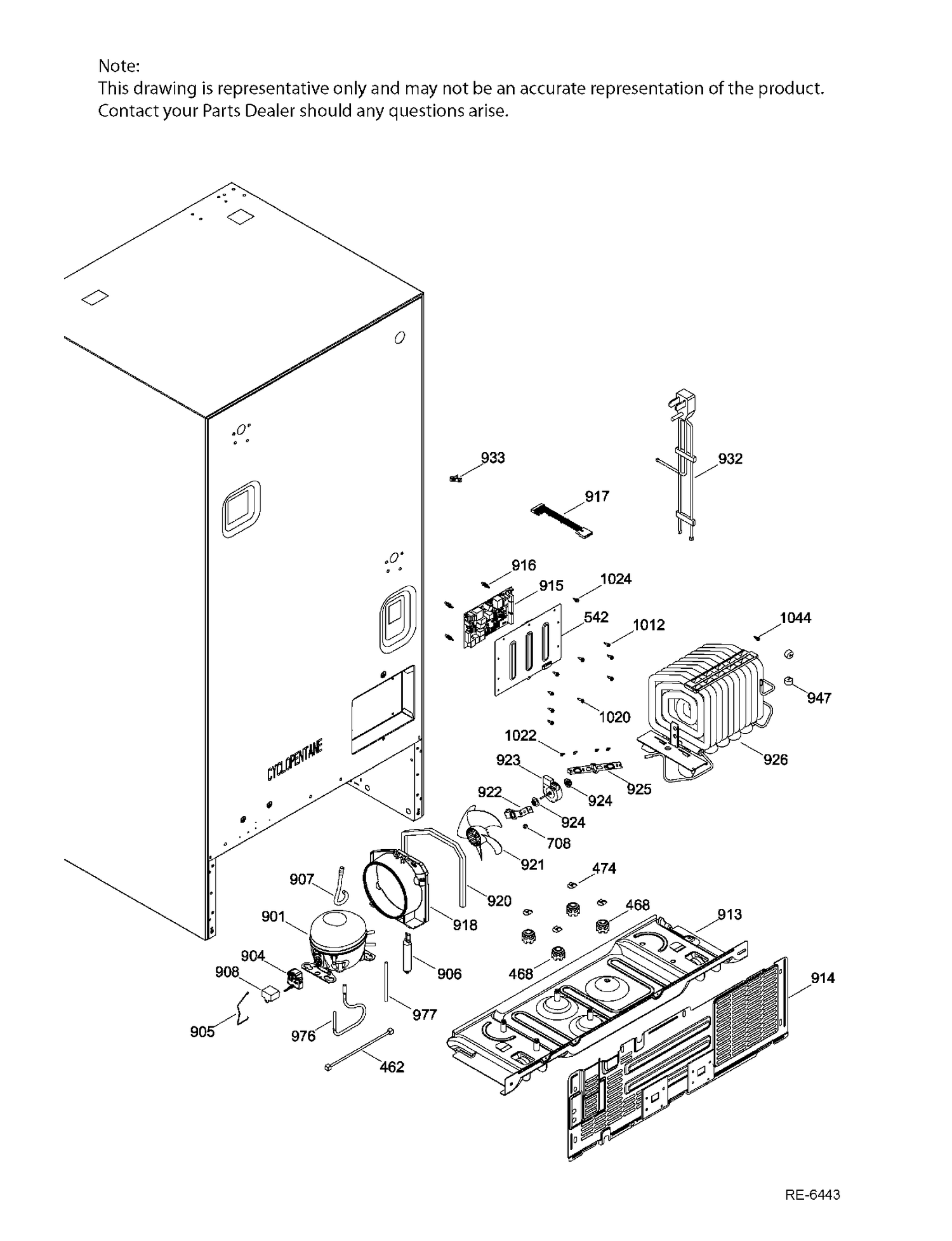 SEALED SYSTEM & MOTHERBOARD Diagram and Parts List for GNE25DGKAKWW  General Electric Refrigerator