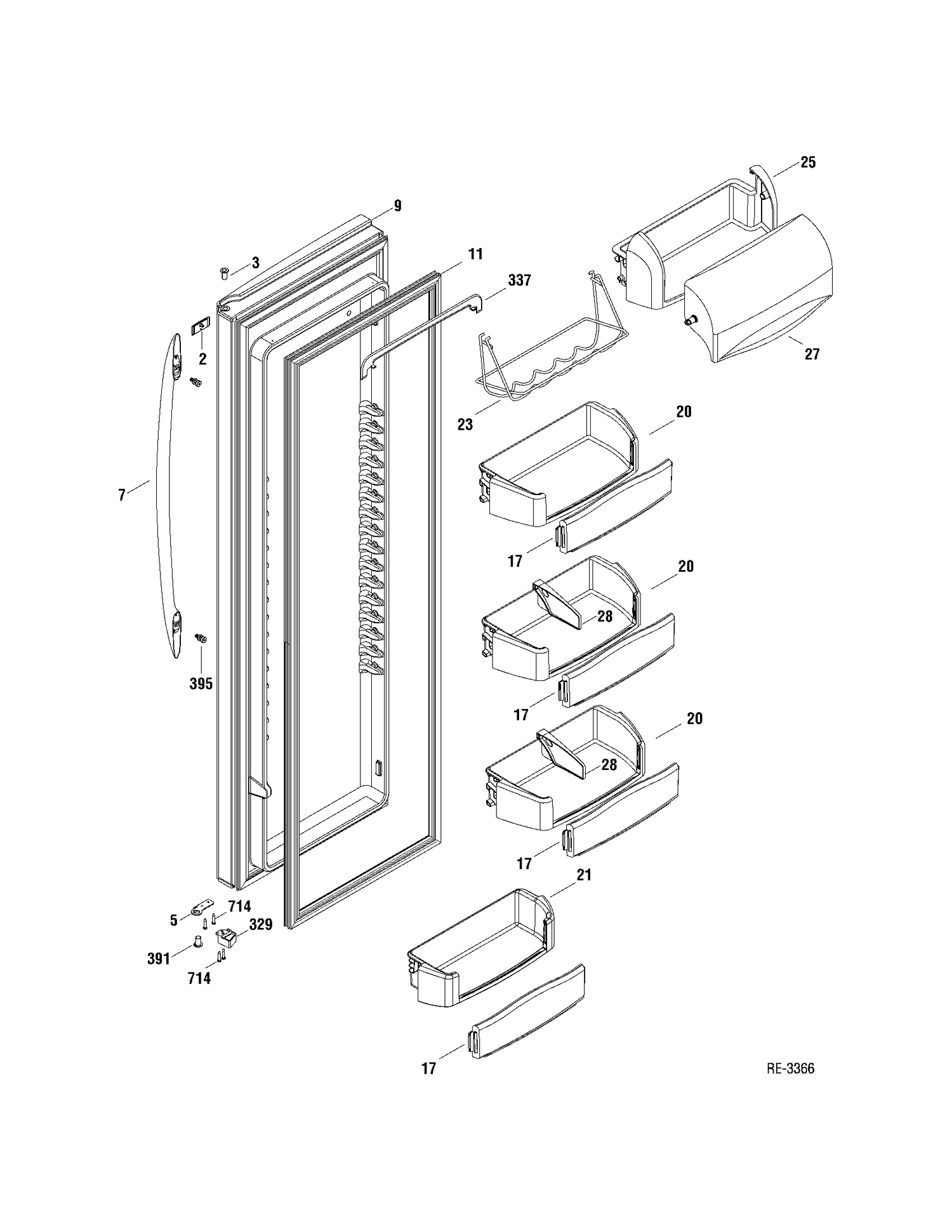 FF DOOR Diagram and Parts List for PSHS6VGXADSS  General Electric Refrigerator