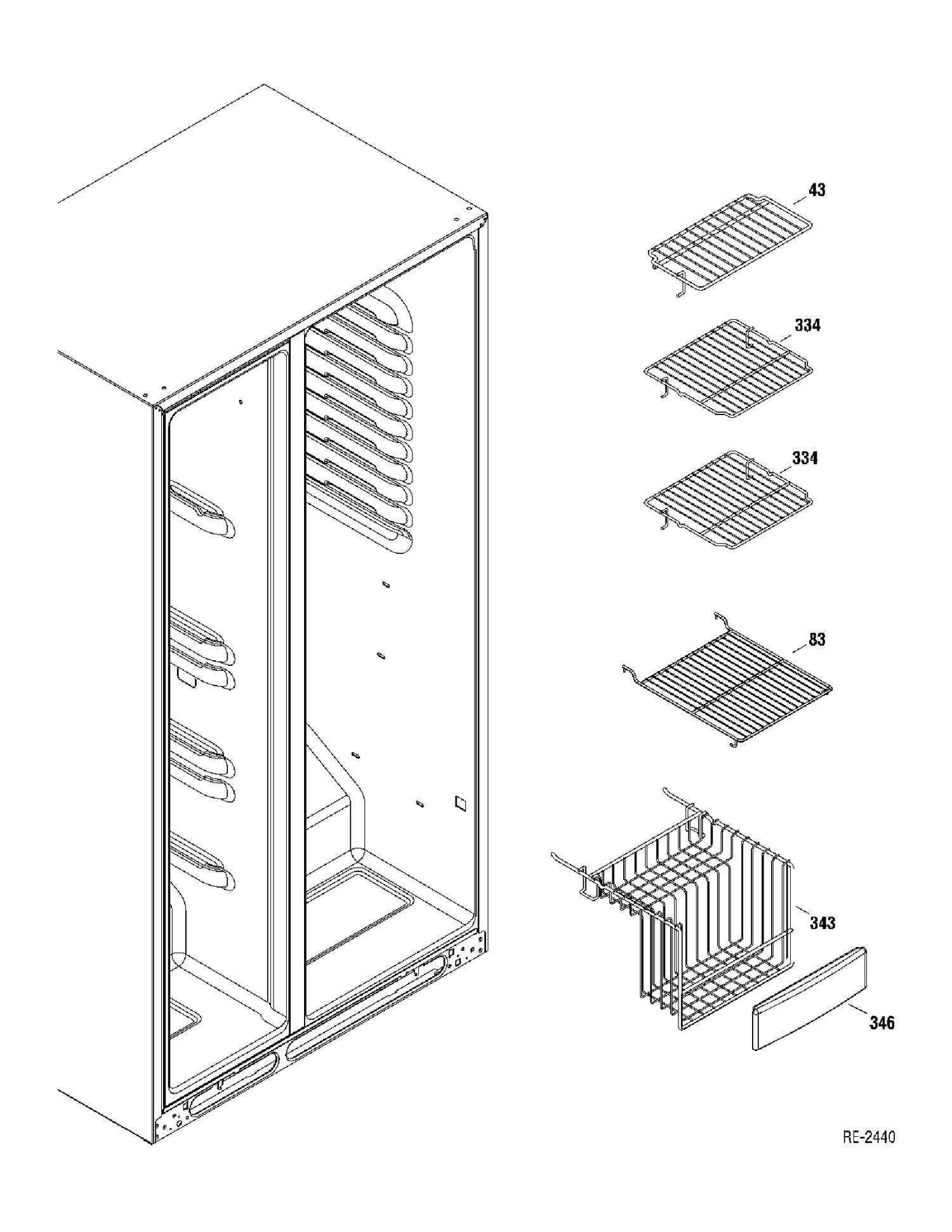 FZ SHELVES Diagram and Parts List for GSR23YBTASS  General Electric Refrigerator