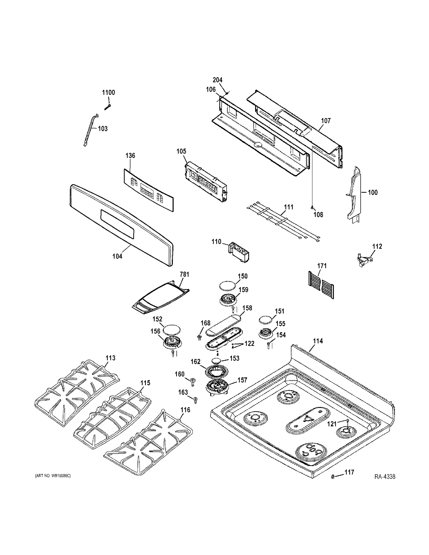 CONTROL PANEL & COOKTOP Diagram and Parts List for PCGB930SET1SS  General Electric Range