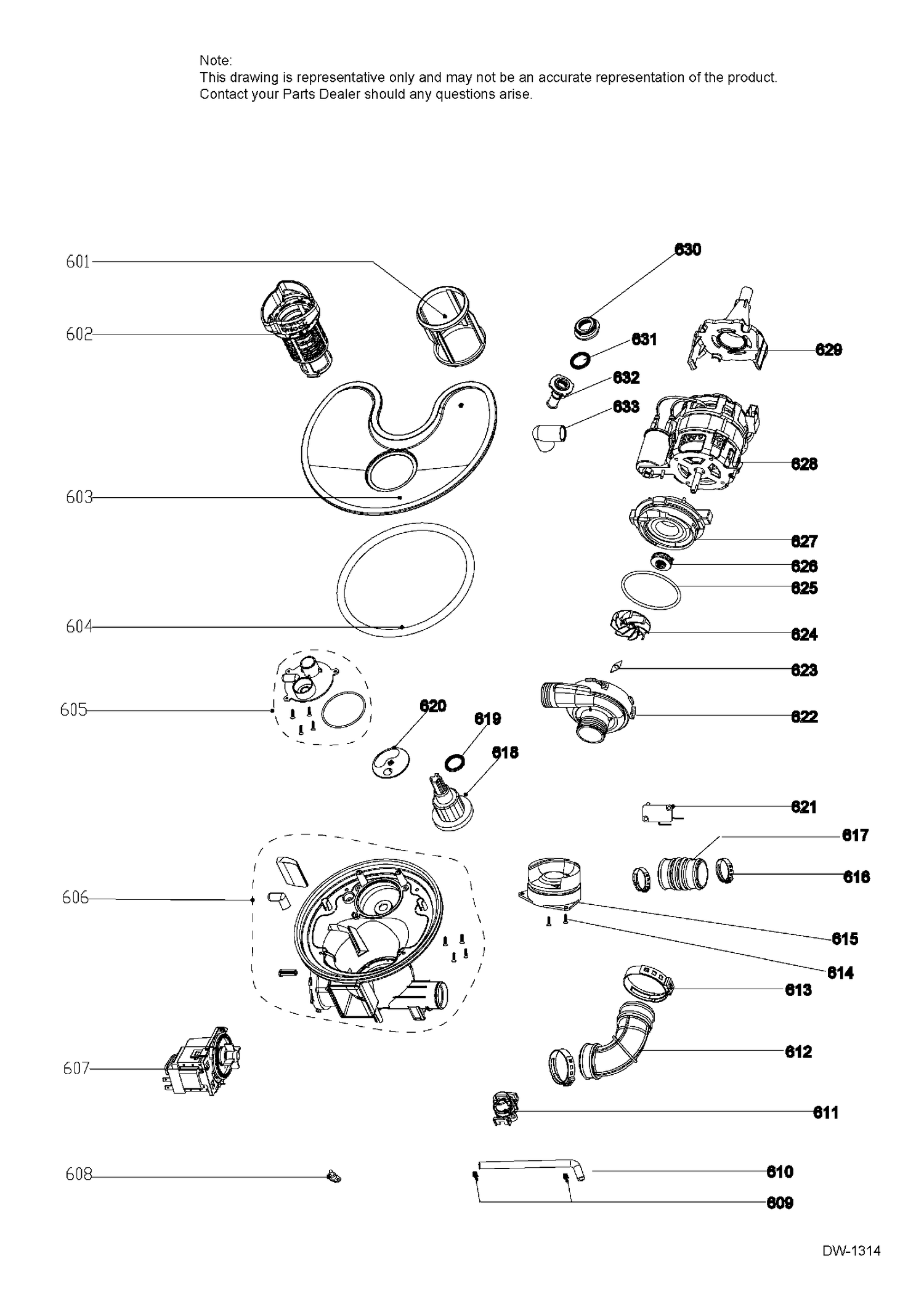 SUMP & MOTOR MECHANISM Diagram and Parts List for PDT660SGF2BB  General Electric Dishwasher