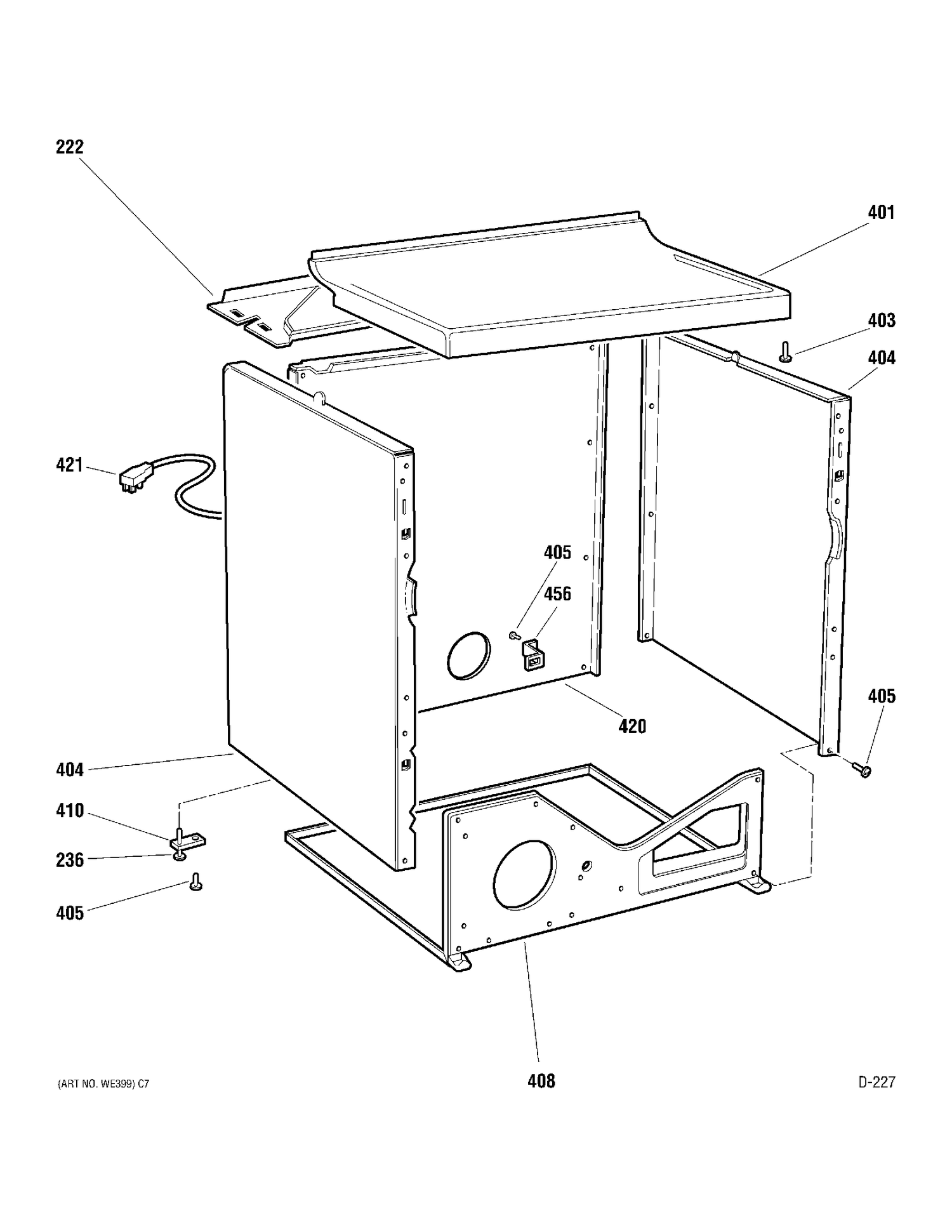 CABINET GROUP Diagram and Parts List for 664210  General Electric Dryer